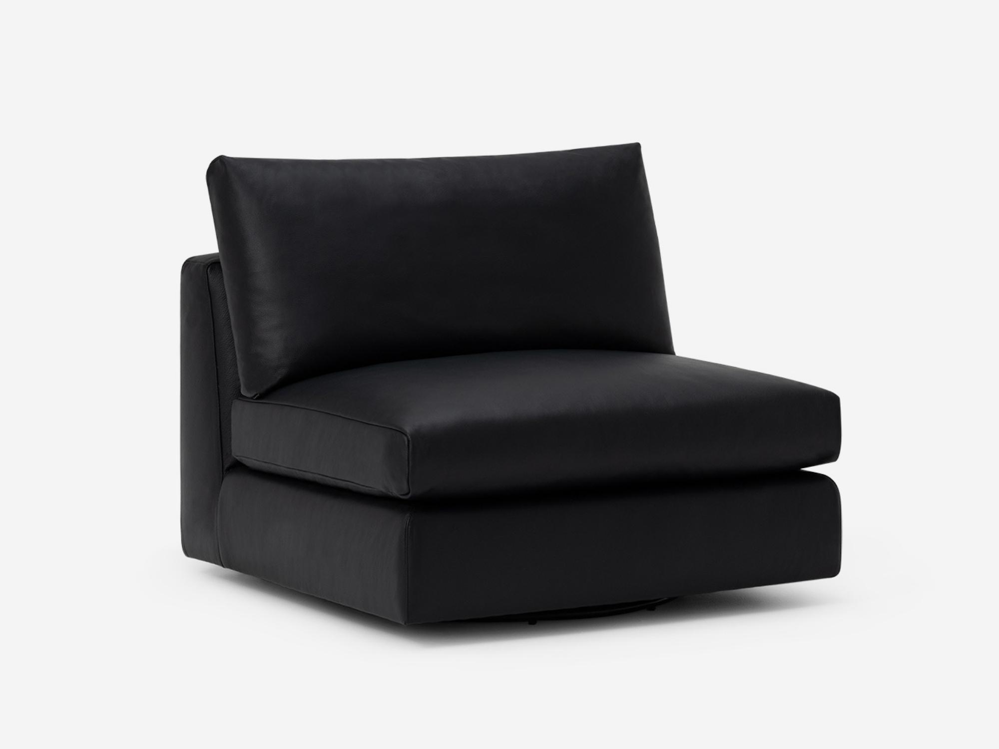 Black leather armless chair front angle view