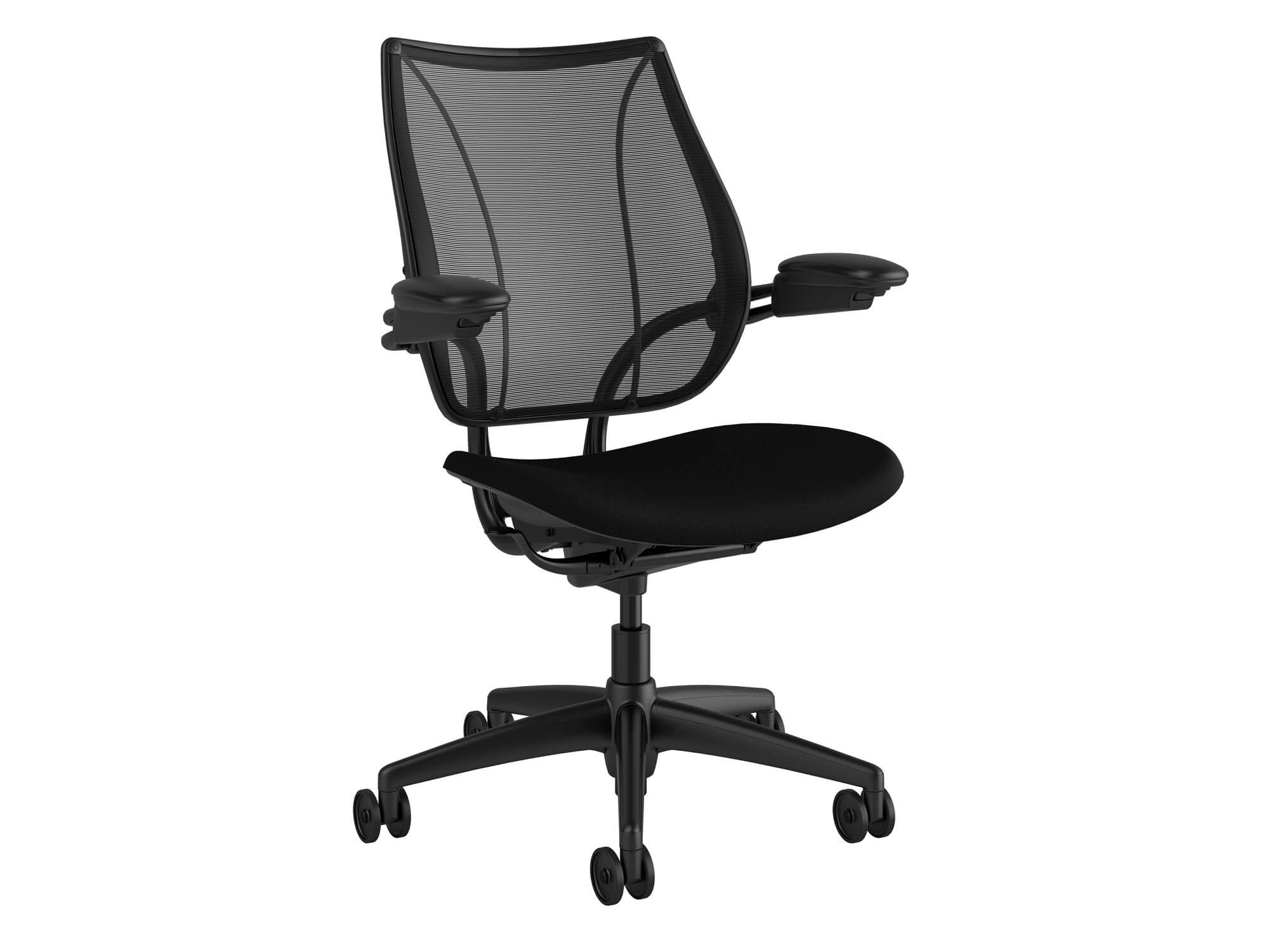 Angled view of the Humanscale Liberty modern Office Chair in dark gray