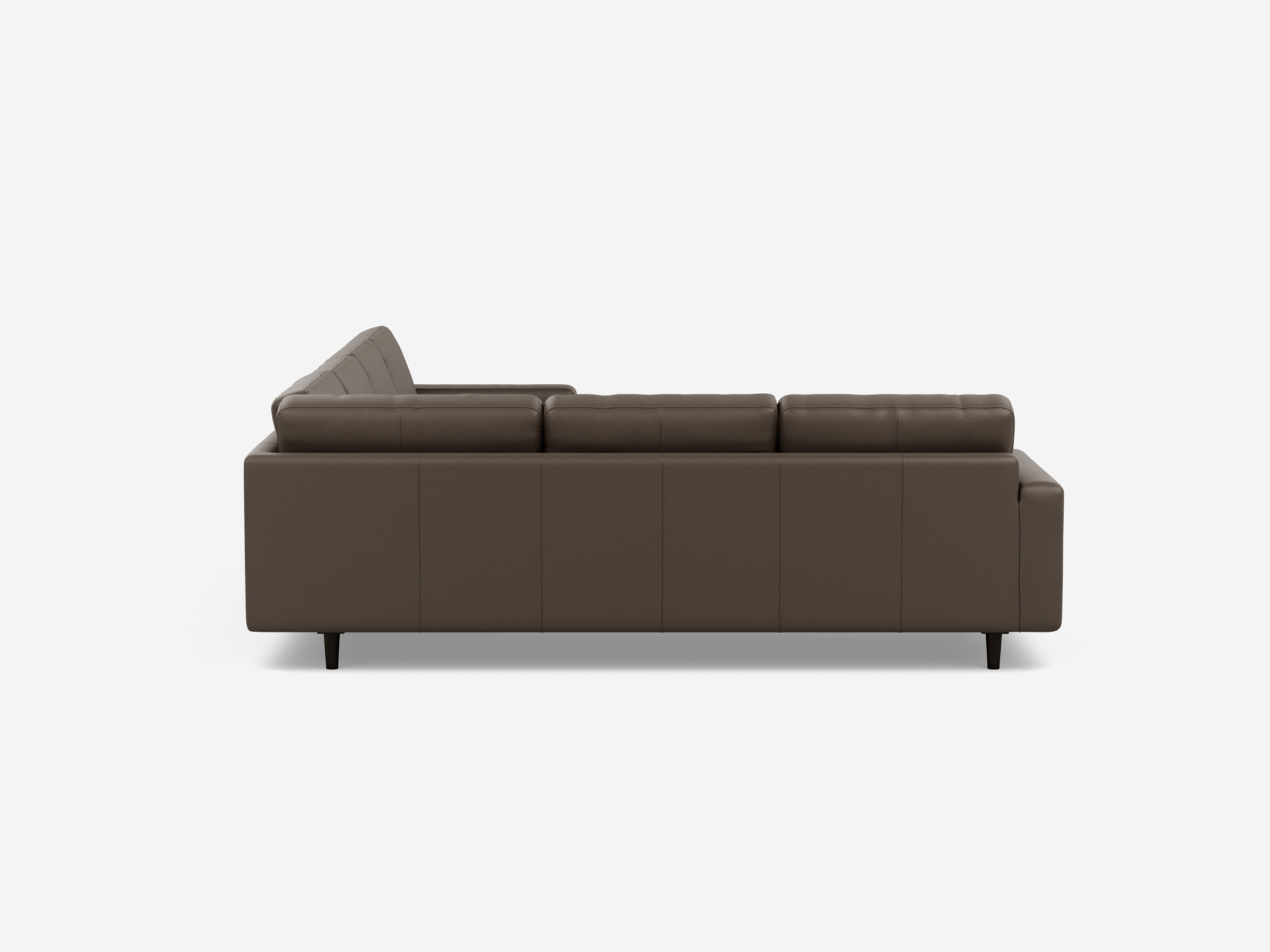 Back view of the Oskar l shape sofa in dark grey leather