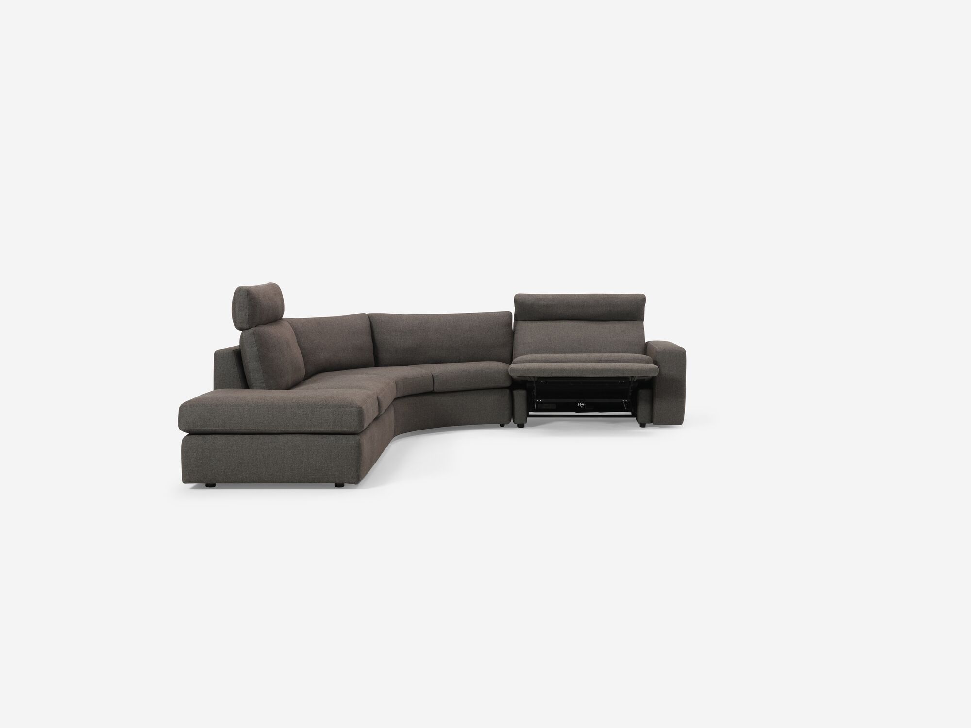 Front view of reclined charcoal left hand facing reclining sectional
