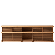 Front view of slatted oak media unit