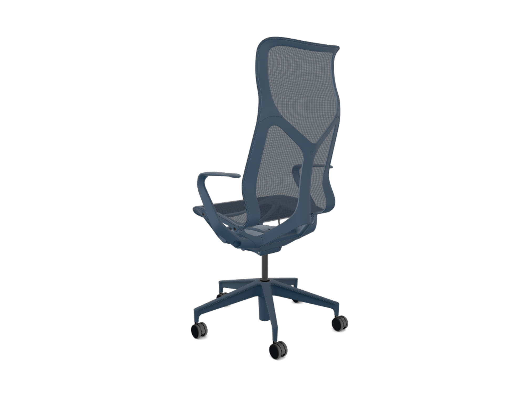 High back dark blue cosm ergonomic office chair back angle view