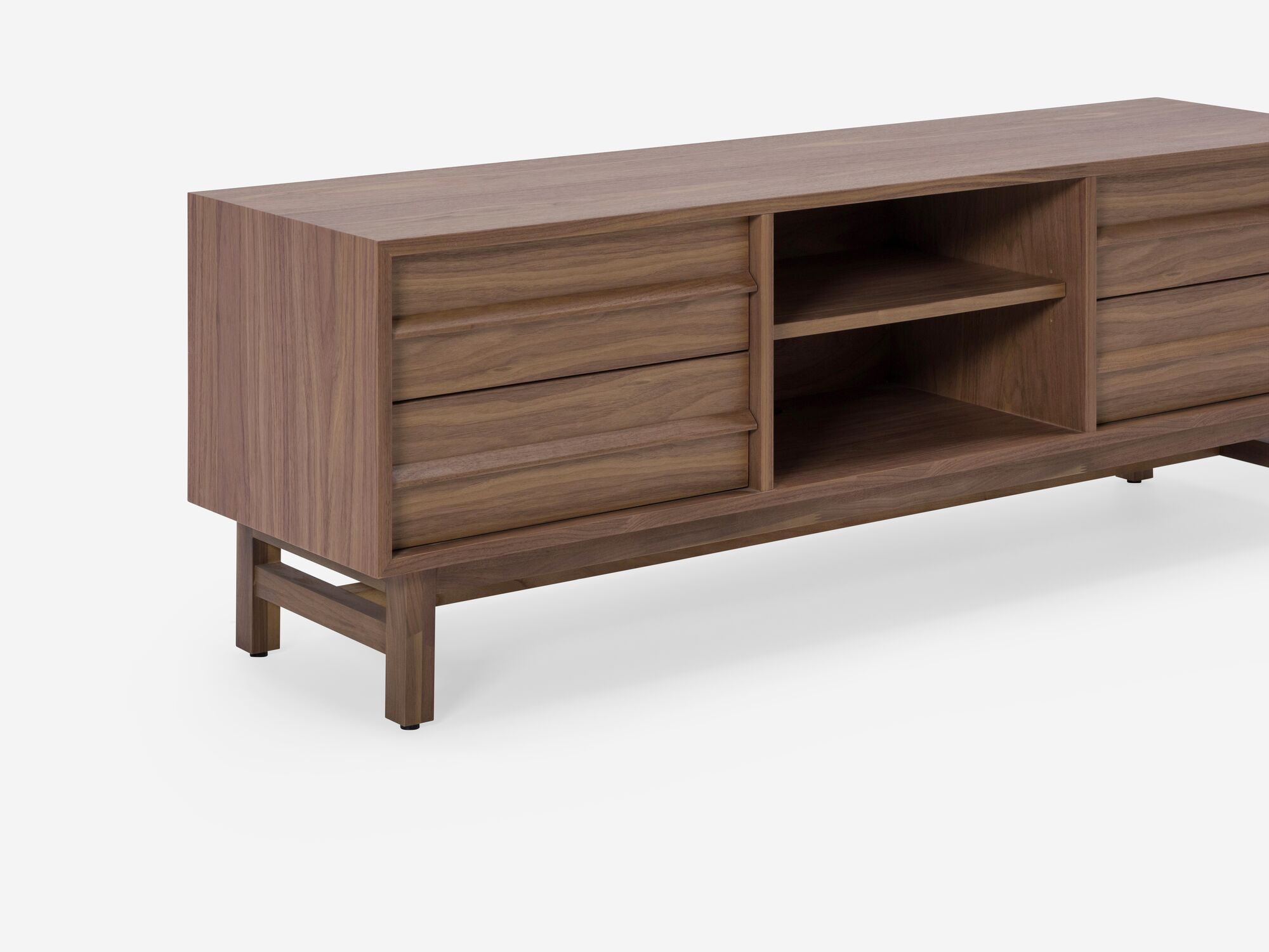 Detail view of small walnut media unit