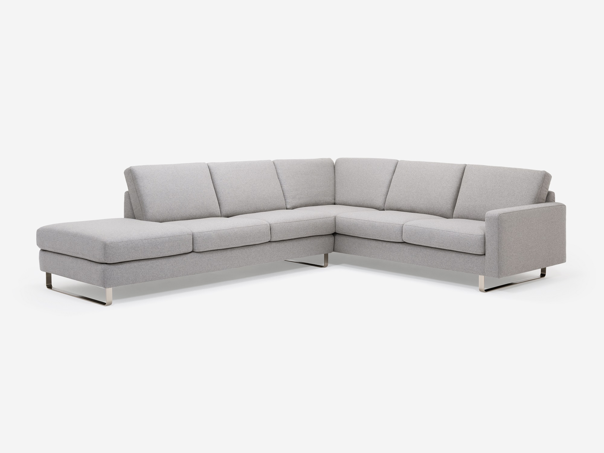 Angled view of the Oskar large sectional sofa in dark grey fabric