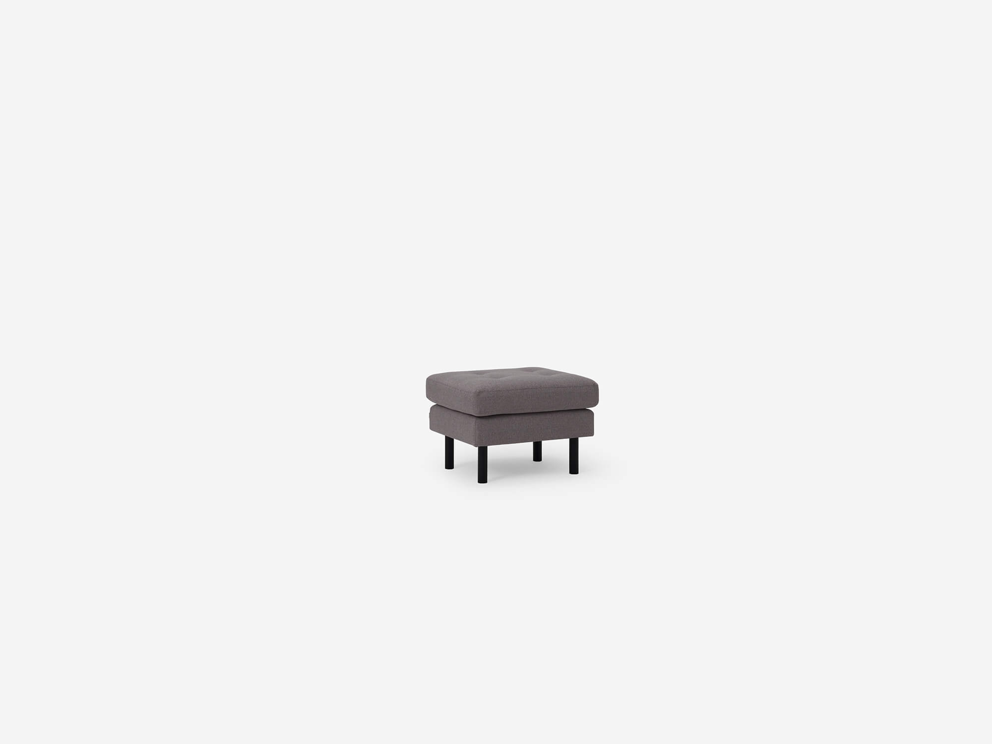Front angle view of the grey fabric Joan Ottoman