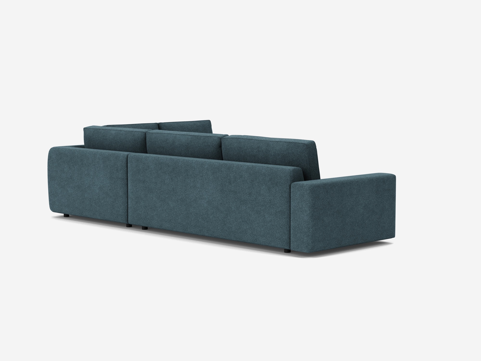 Angled back view of the Cello modular sofa in blue fabric left hand facing