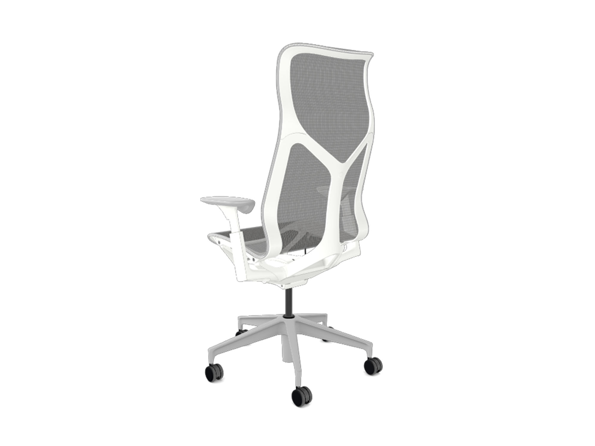 High back adjustable arms white cosm ergonomic office chair back view