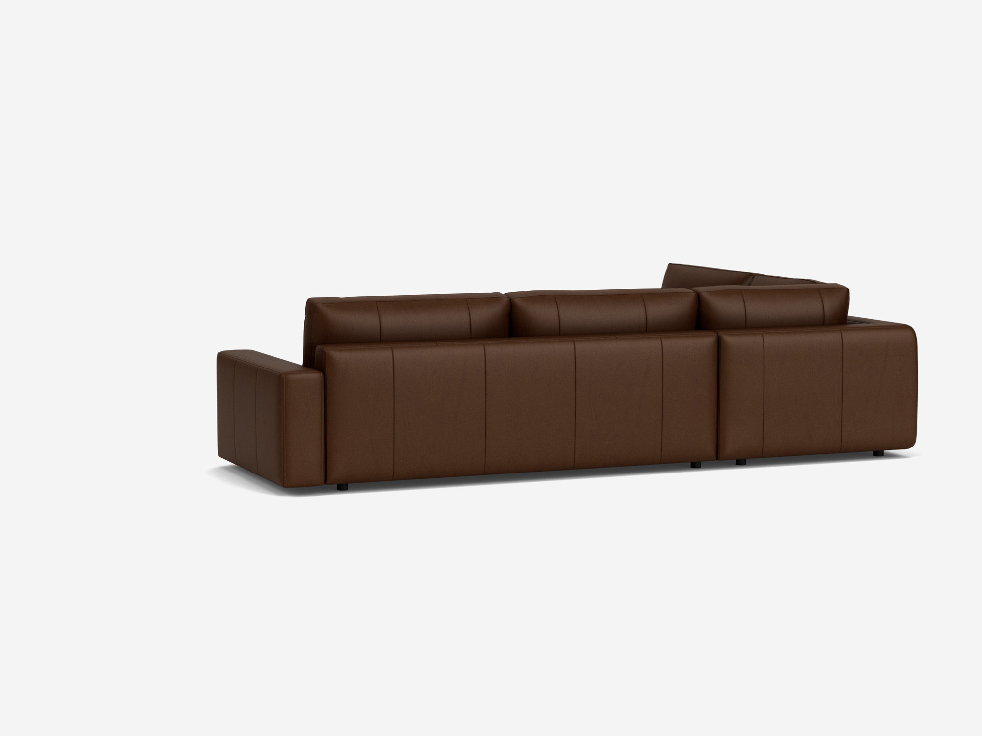 Back view of the Cello modern sectional couch in dark brown leather with left hand backless chaise