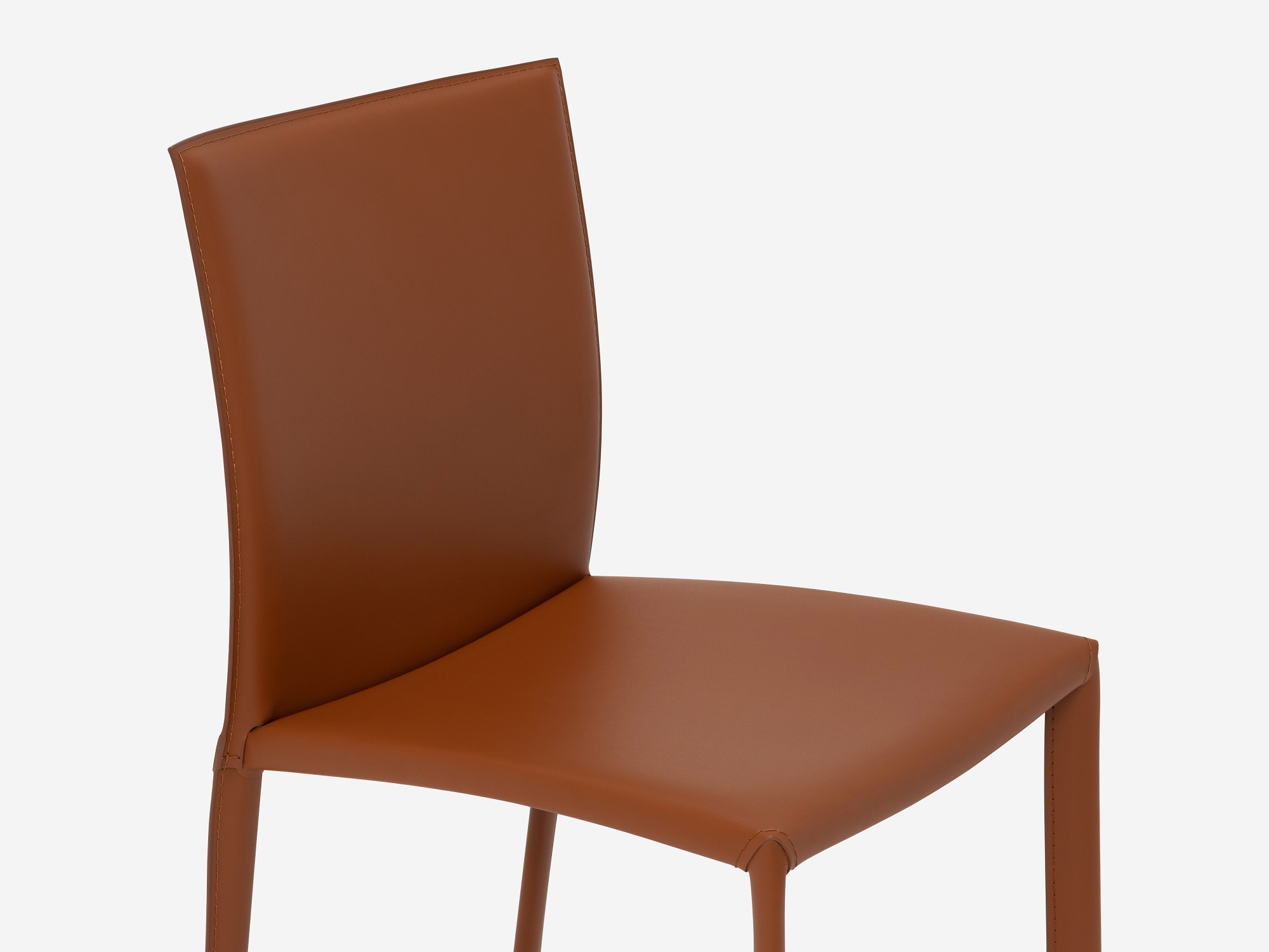 Detail view of the Acel Mid Century Dining Chair in brown leather