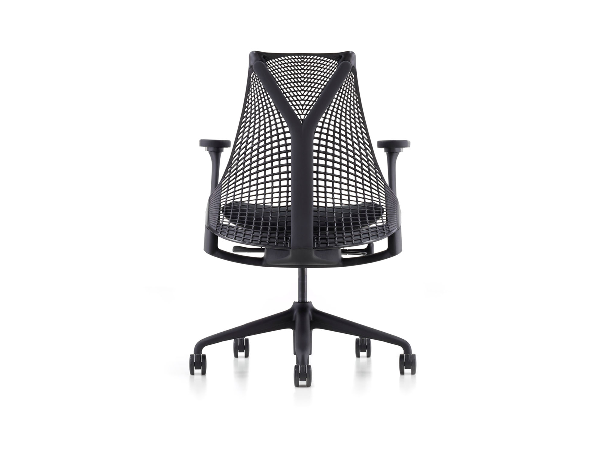 Back view of Herman Miller office chair with black base in rhythm black