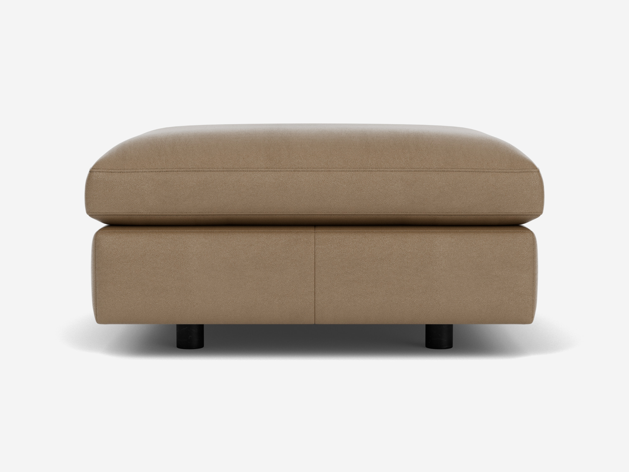 Left side view of square brown leather ottoman