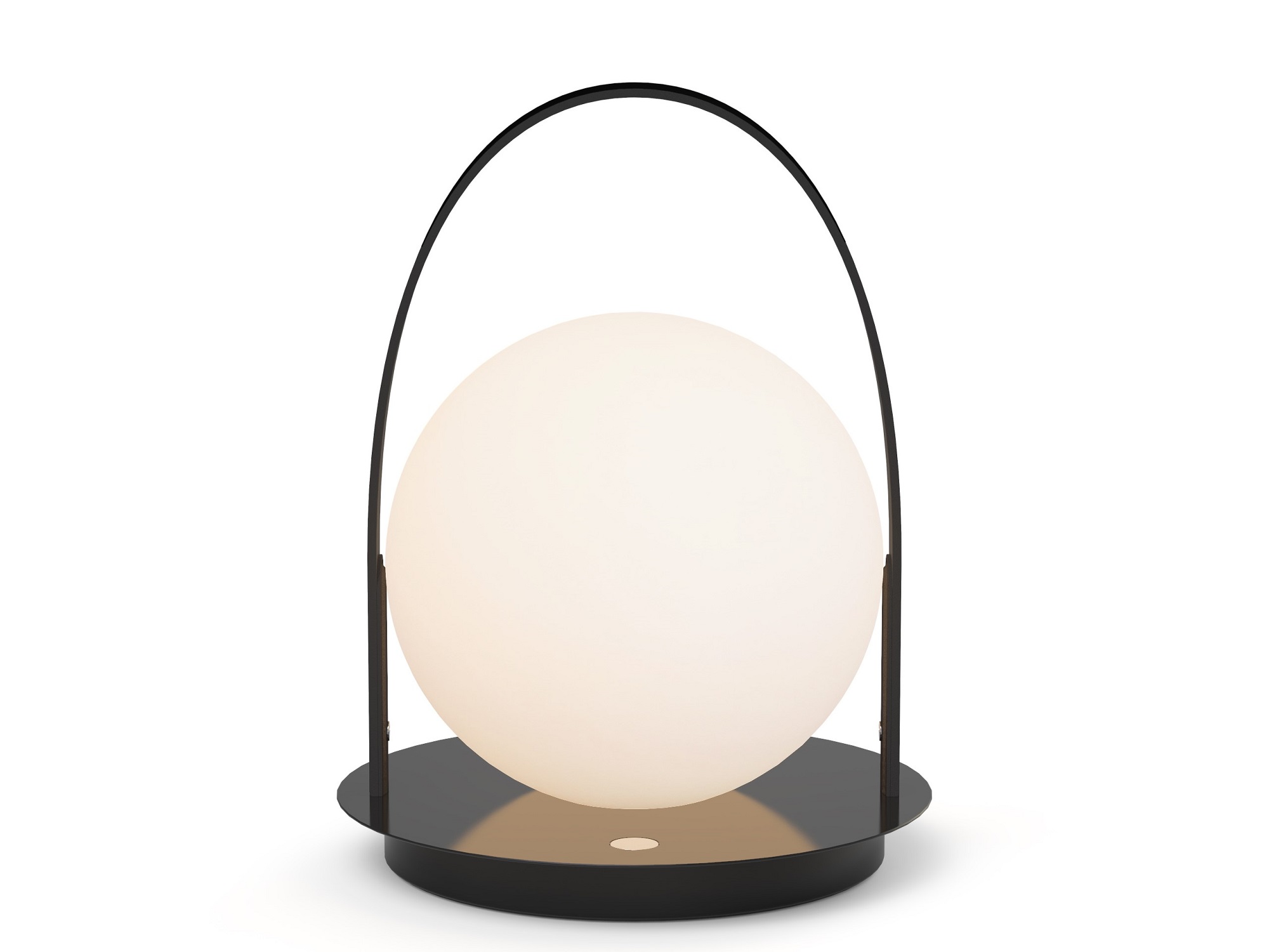 Round outdoor lamp with black handle and black disc