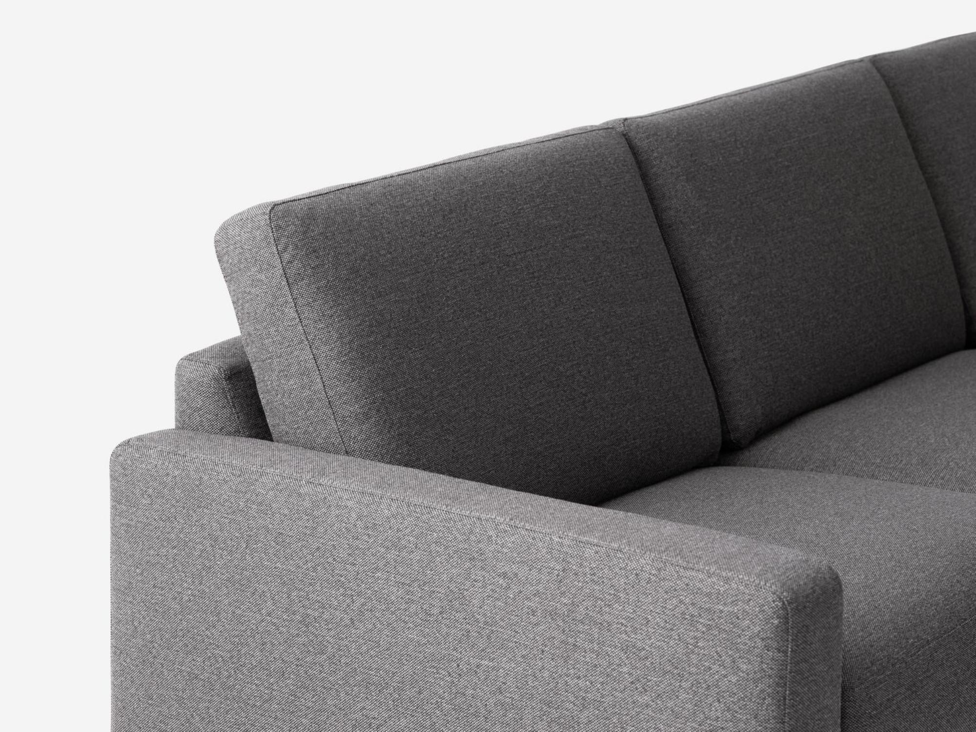 Detail view of the Oskar 4-piece modern sectional sofa in gray fabric