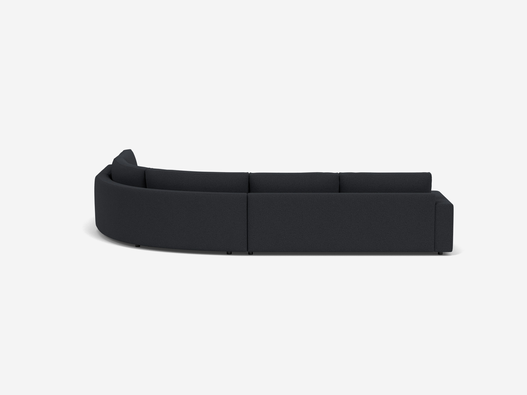 Back view of right hand facing black curved sectional sofa