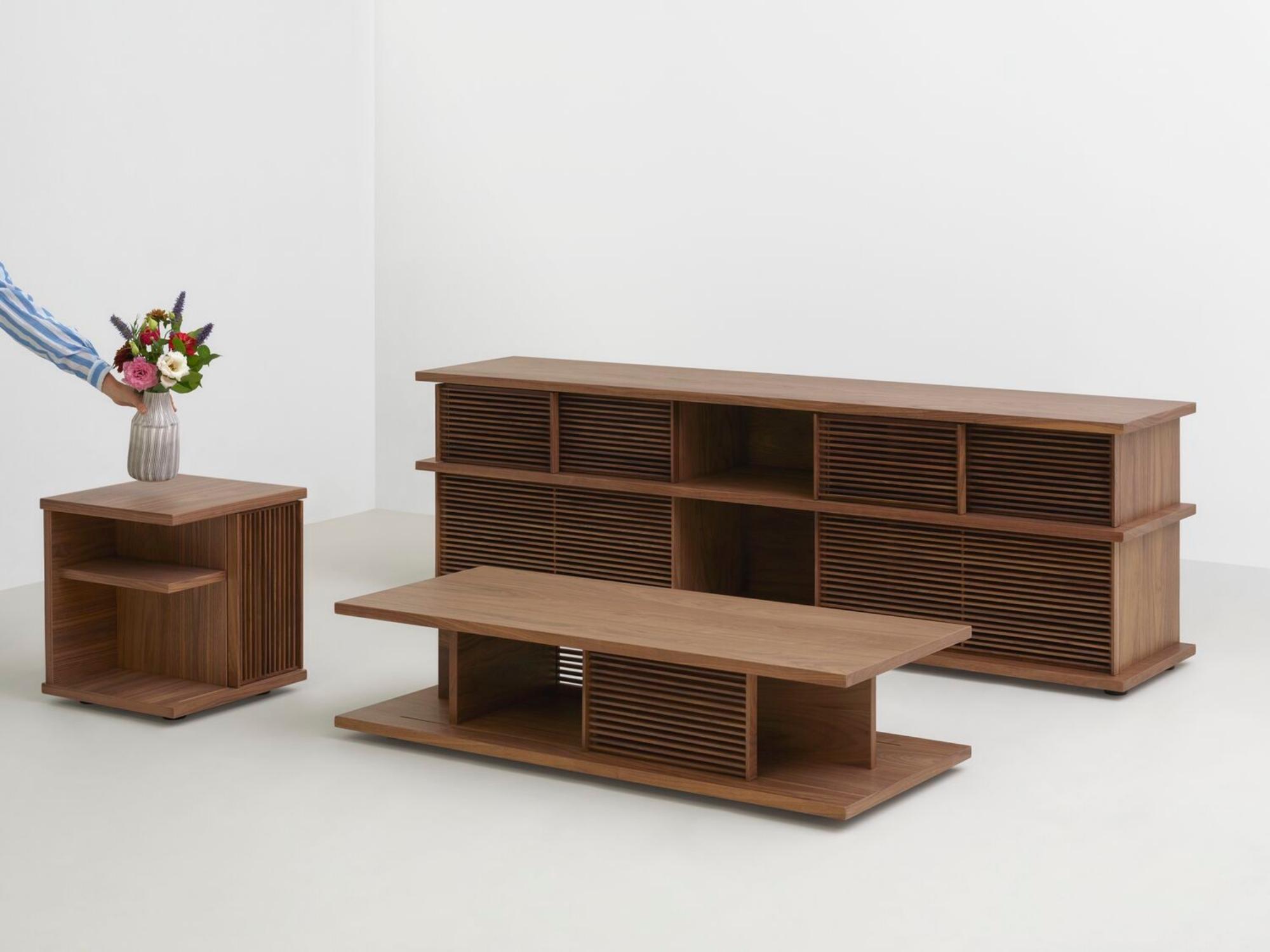 Slatted walnut media unit in living space