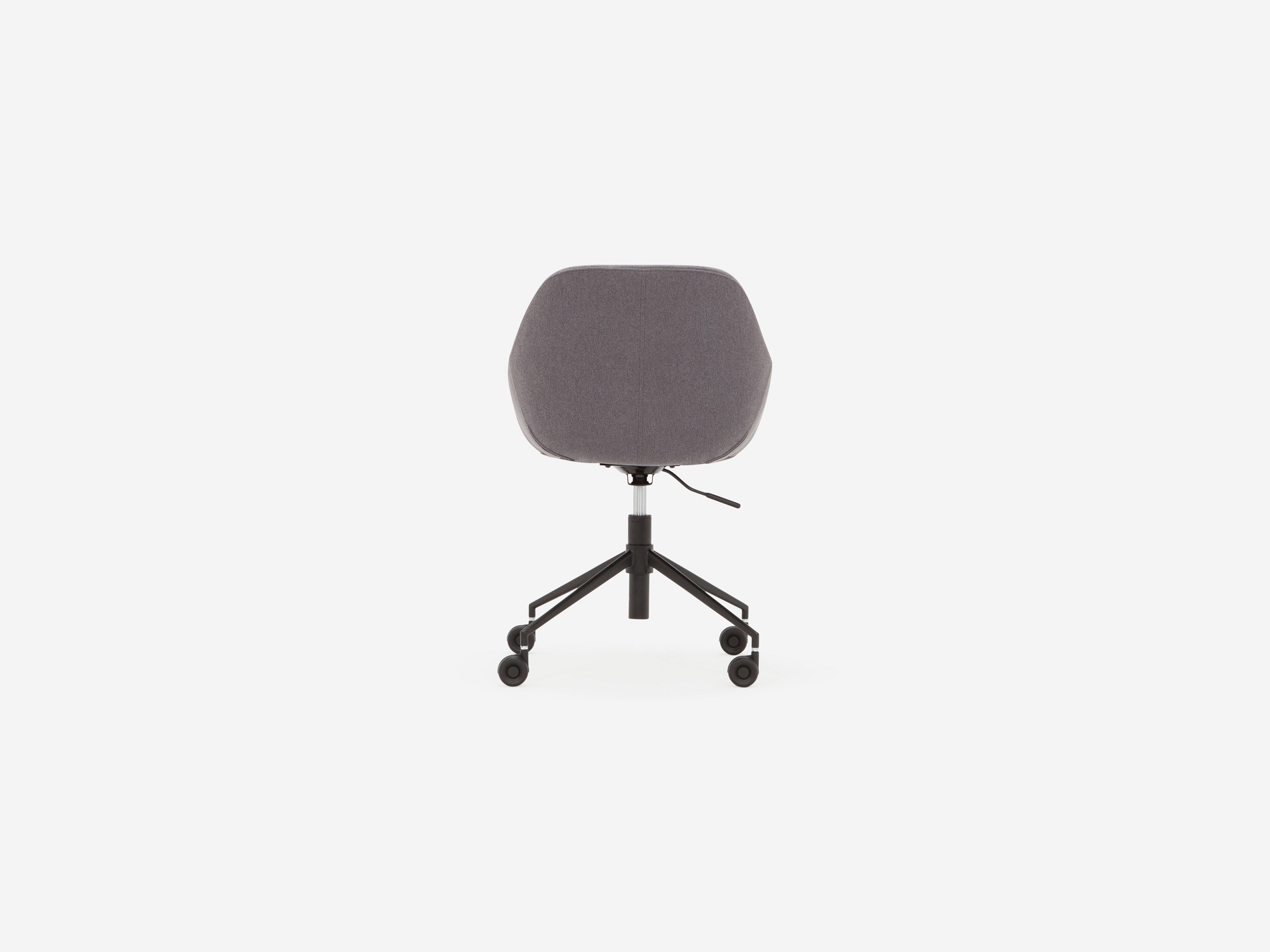 Back view of the modern office chair in grey fabric