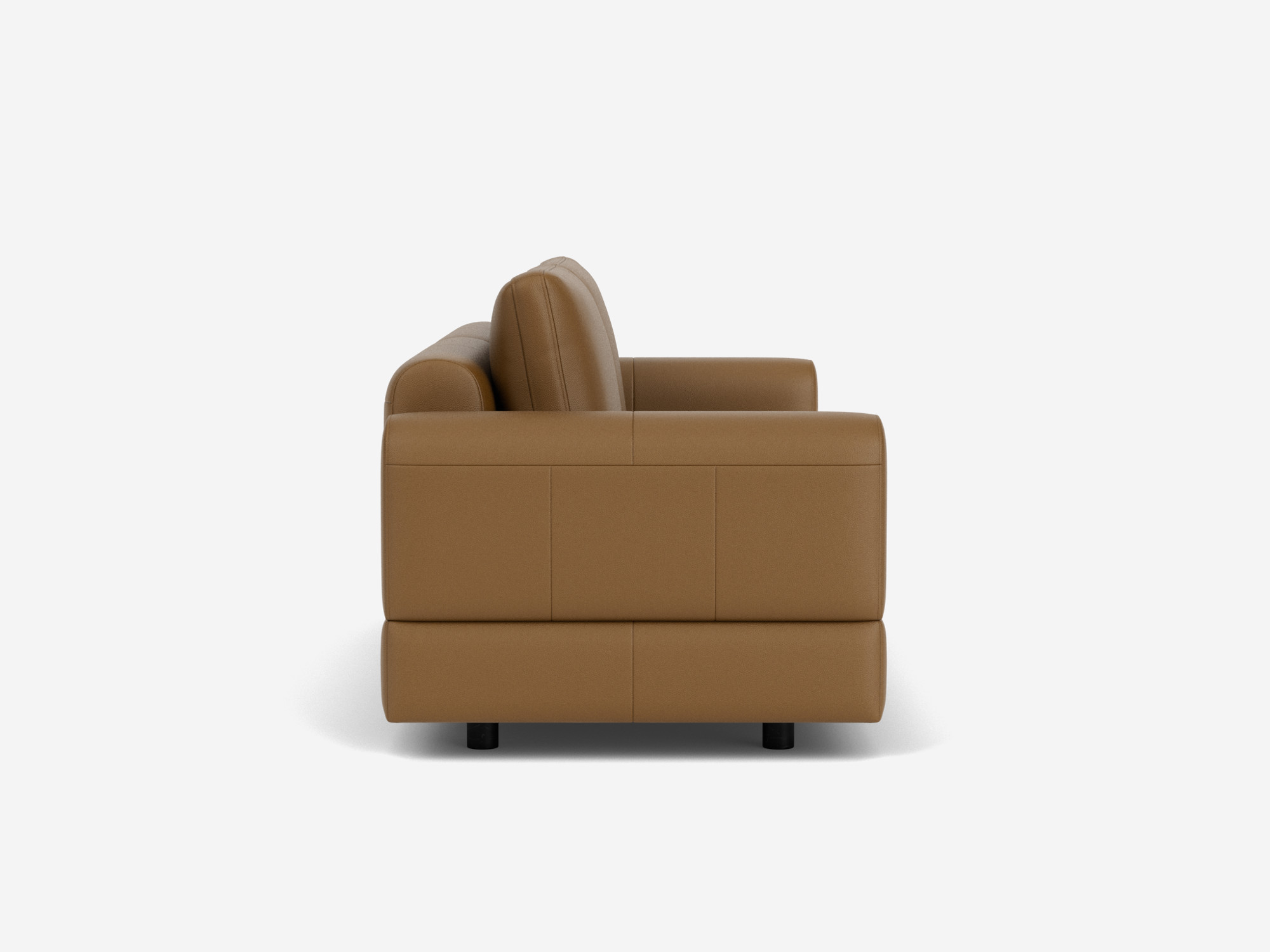 Small brown leather sofa left side view