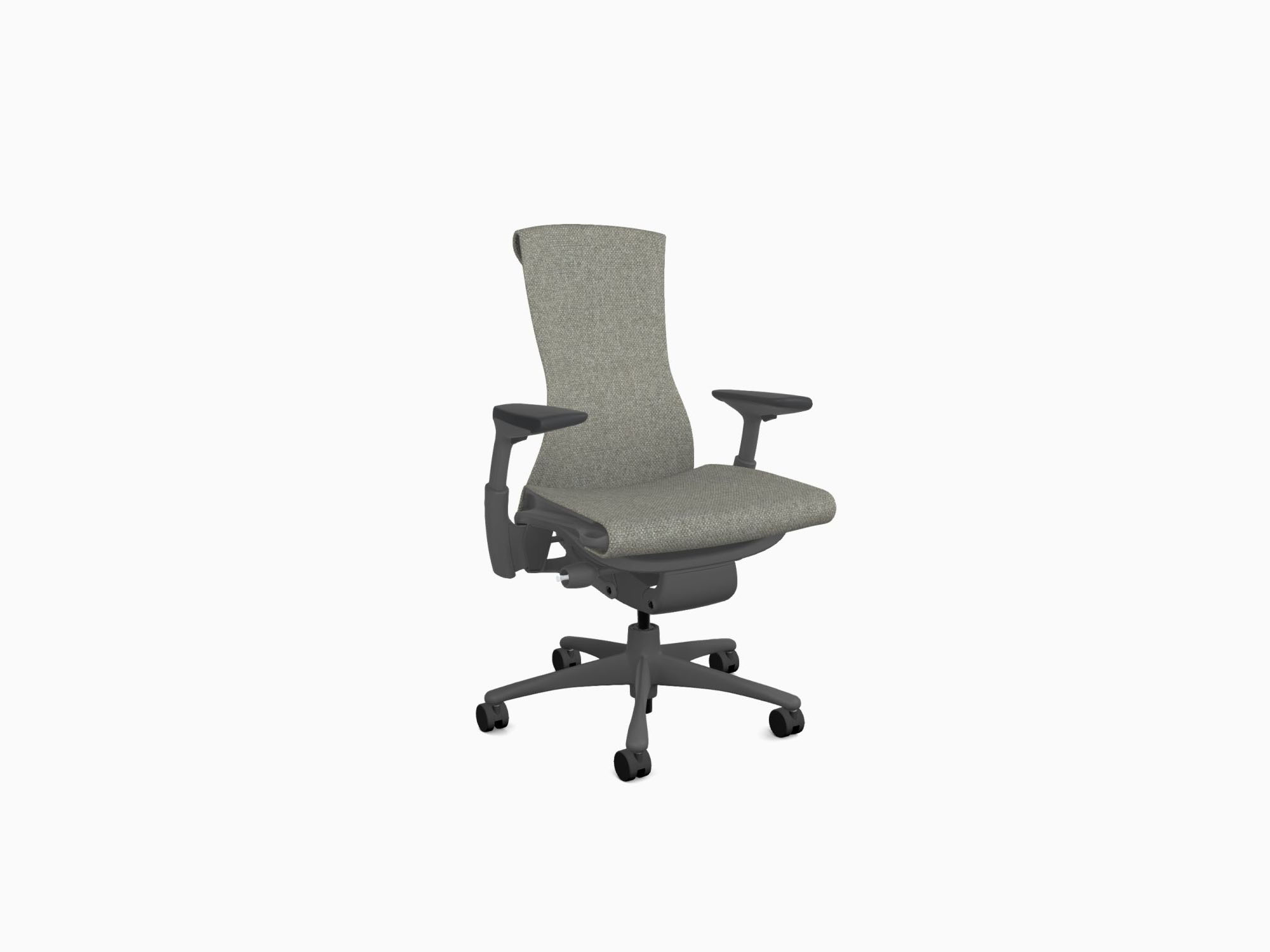 Front angle view of Herman Miller Embody office chair in Medley Feather Grey