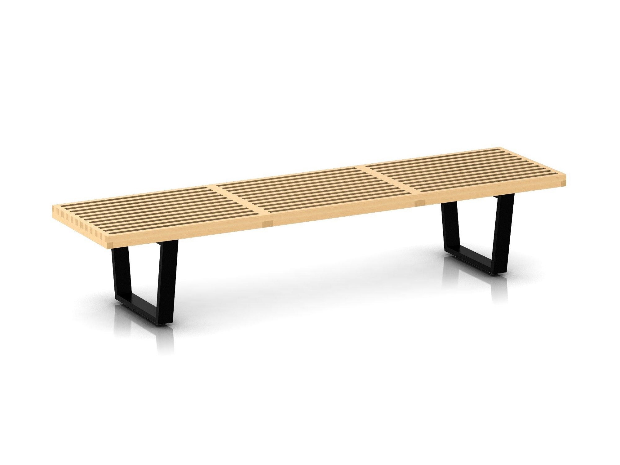 Left angle view of large maple bench with wood legs