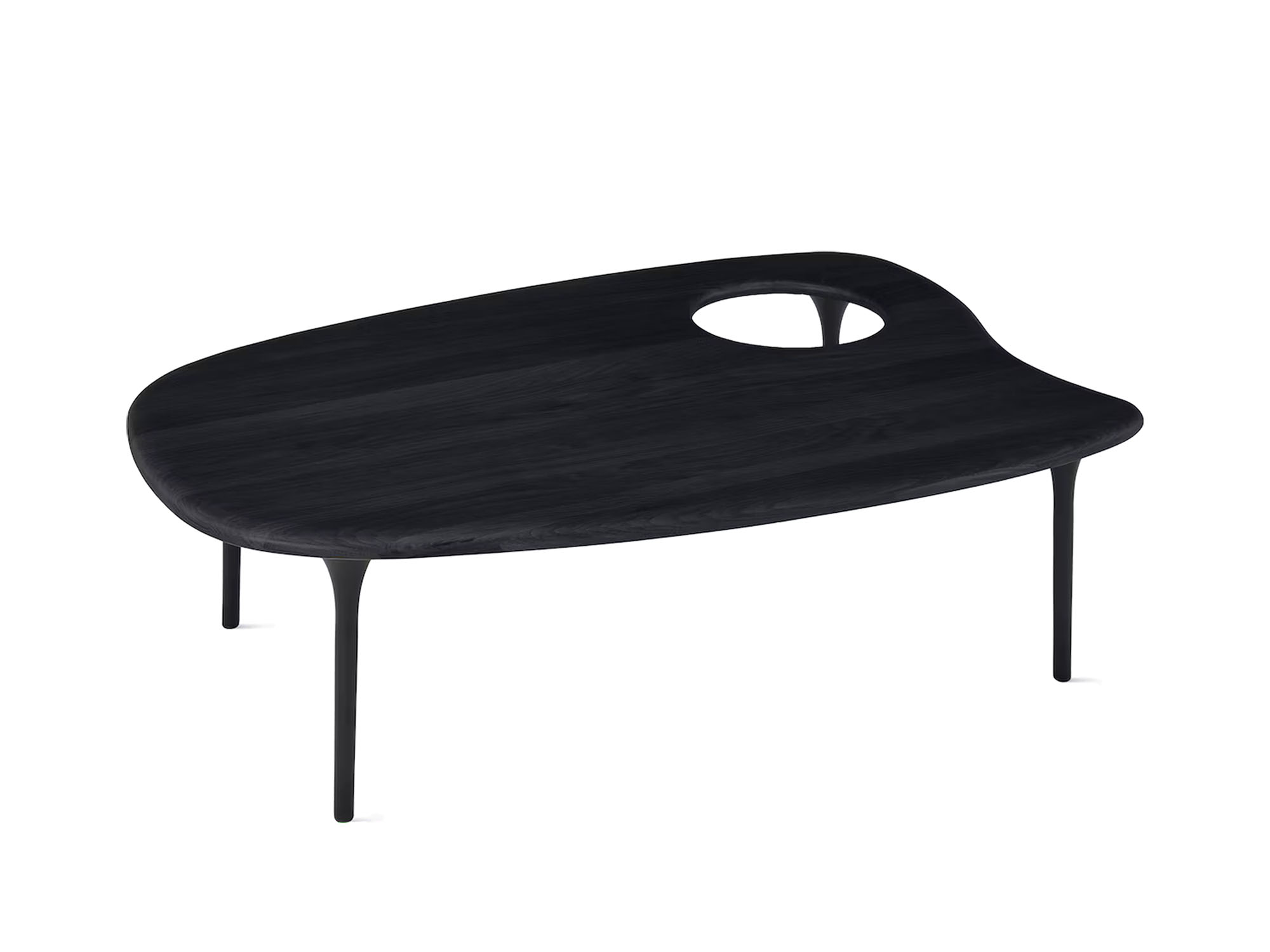 Front angle view of low ebony topped accent table