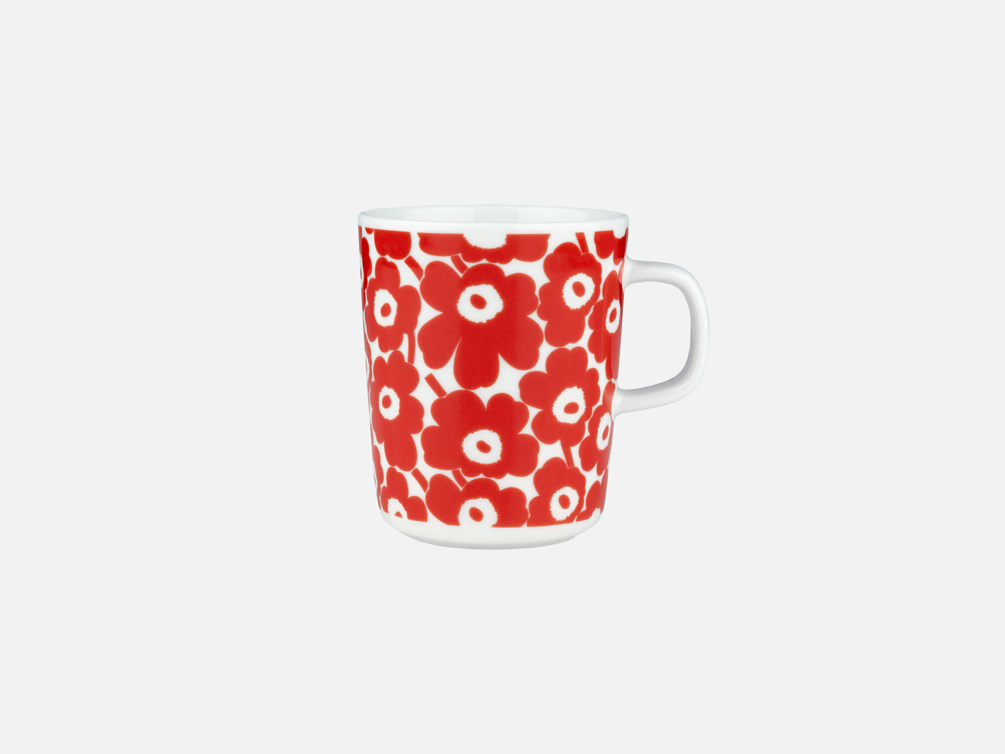 Marimekko coffee mug with small poppy pattern front view