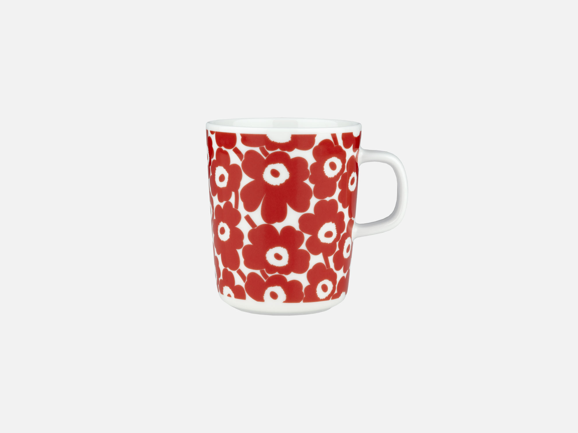 Marimekko coffee mug with small poppy pattern front view