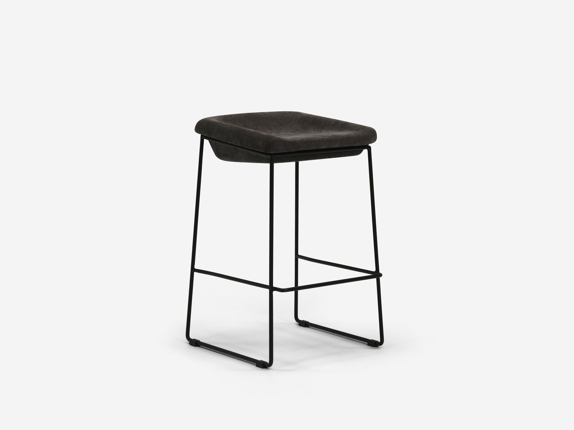 Counter stool with black seat and black legs front angle view