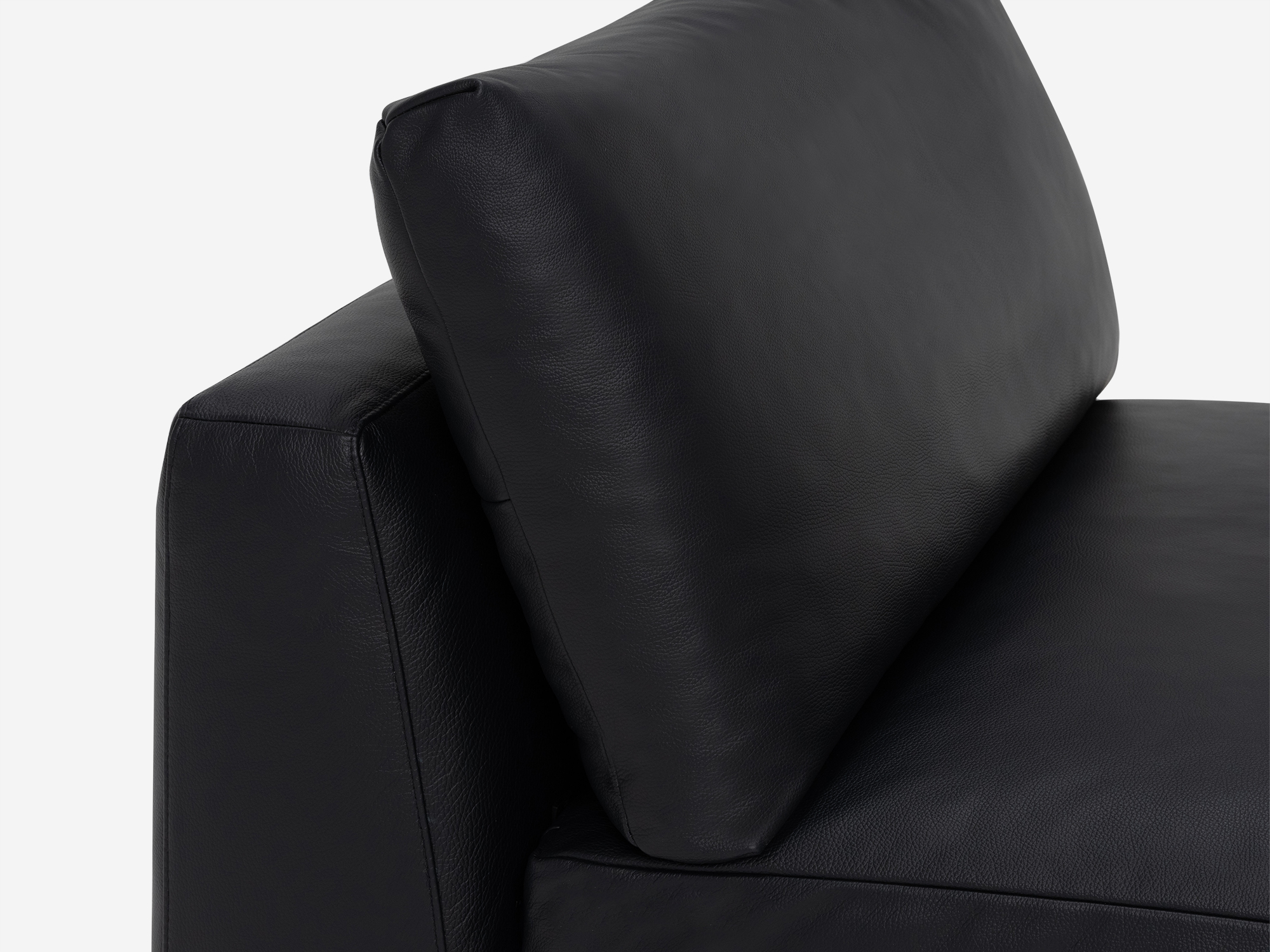 Top detail view of black leather armless chair