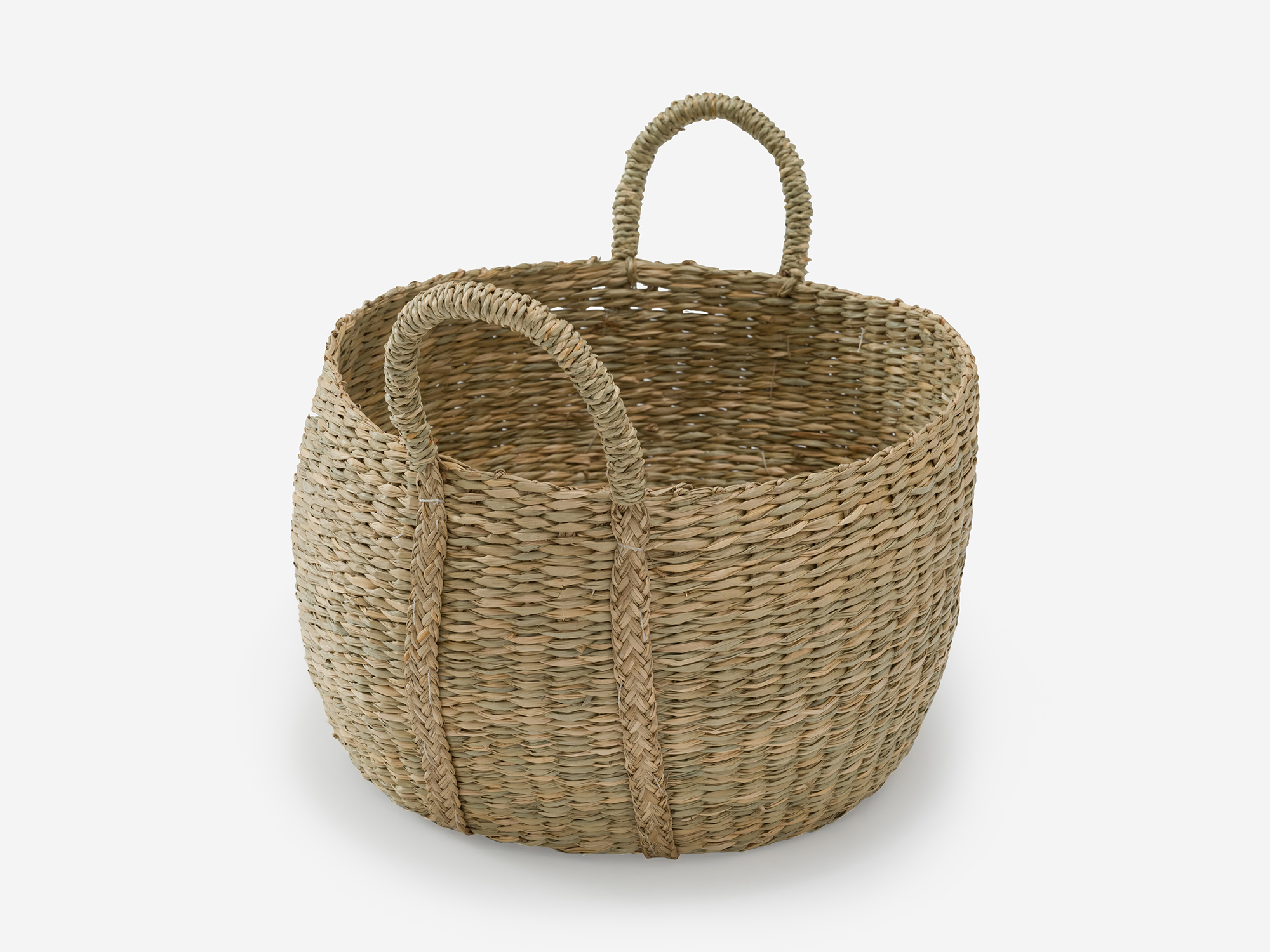 Small natural woven basket with loops detail view