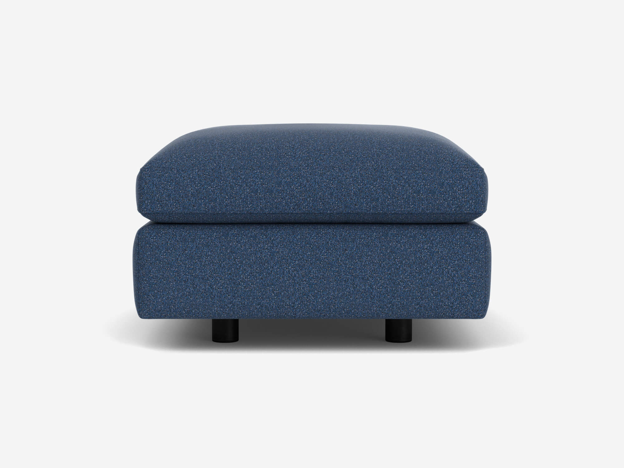Left side view of blue rectangular ottoman