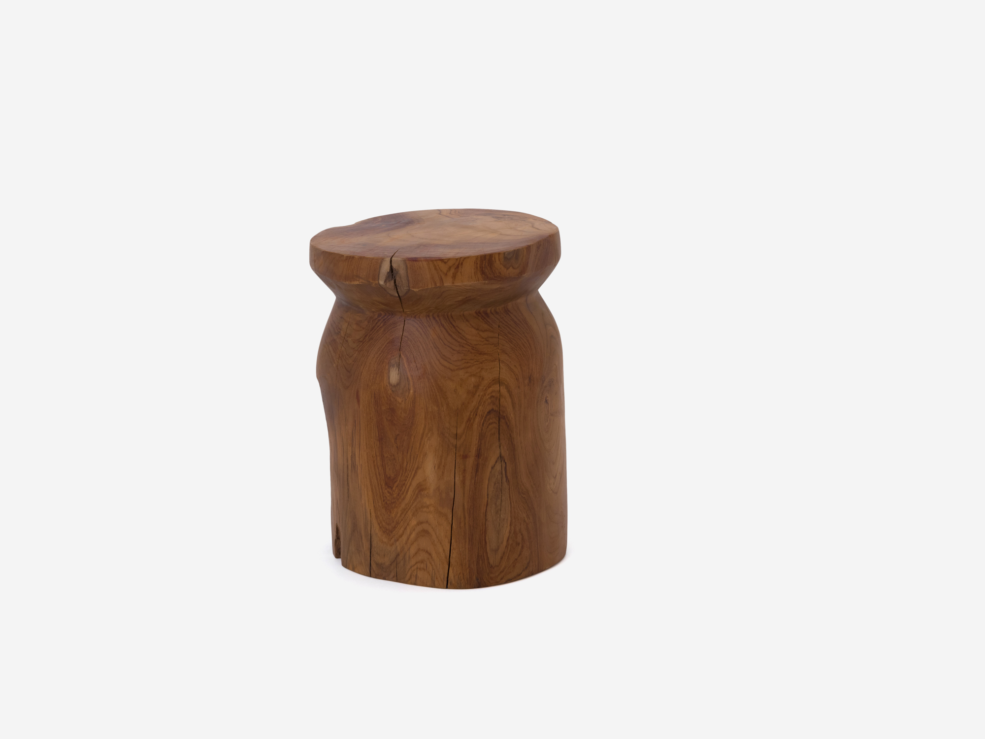 Round solid teak stool right side view