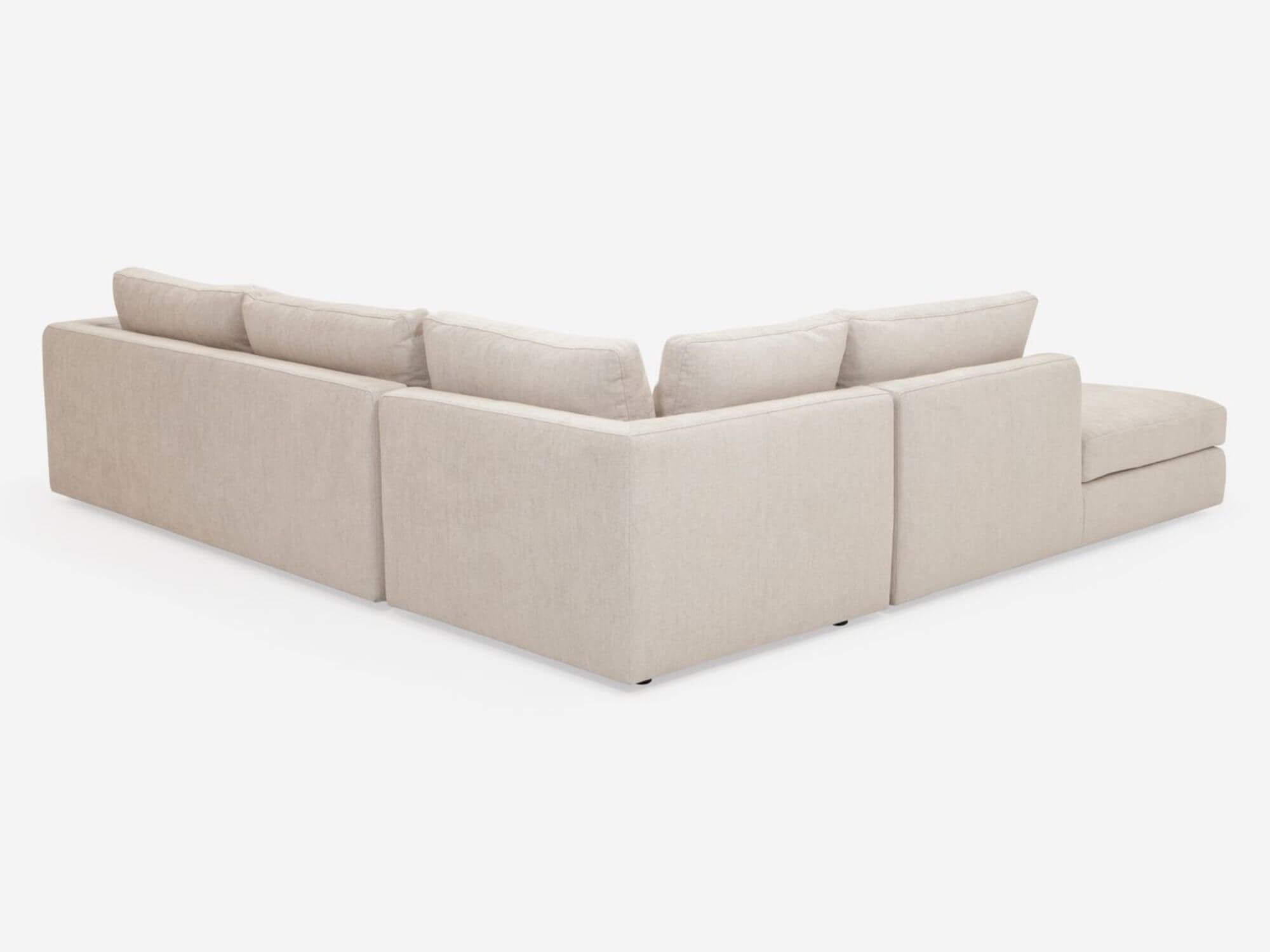 Back view of the Cello modular sofa in white fabric with right hand backless chaise