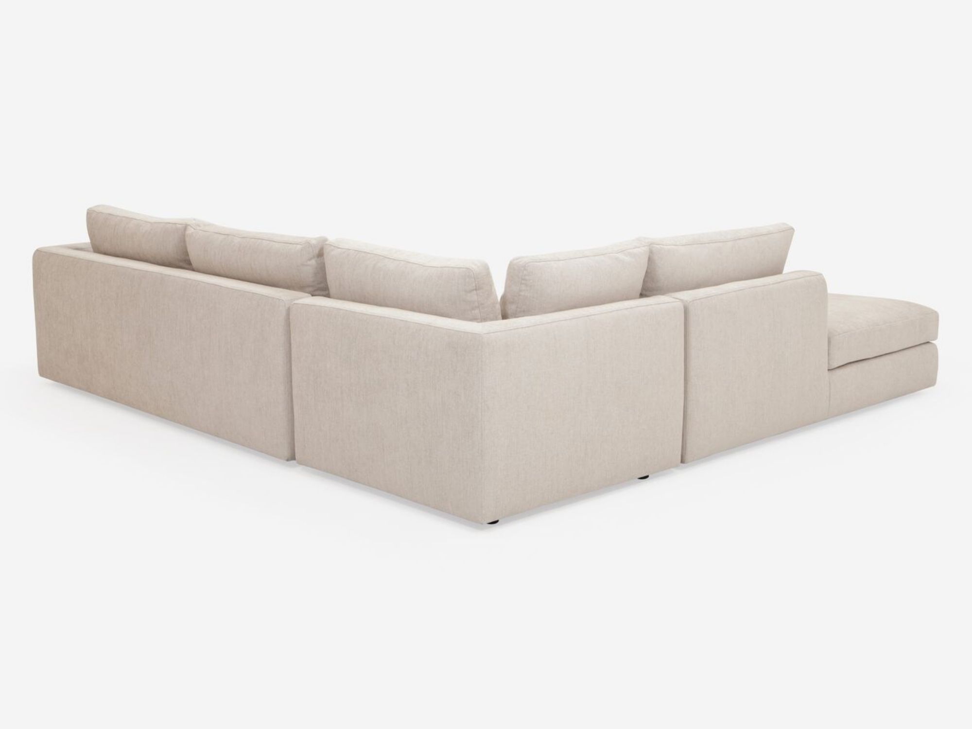 Back view of the Cello modern sectional couch in white fabric with left hand backless chaise