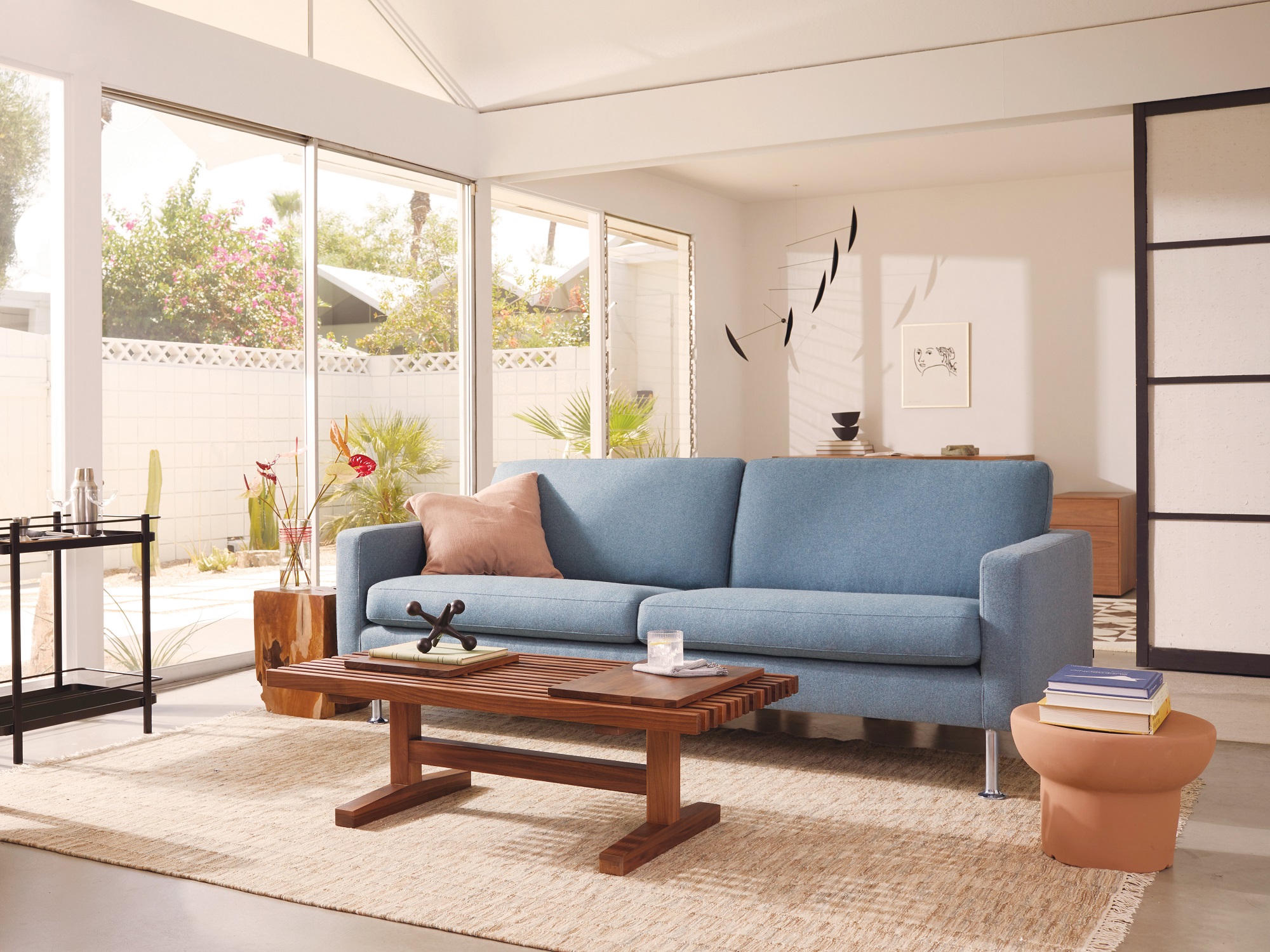 Pale blue sofa in modern living space