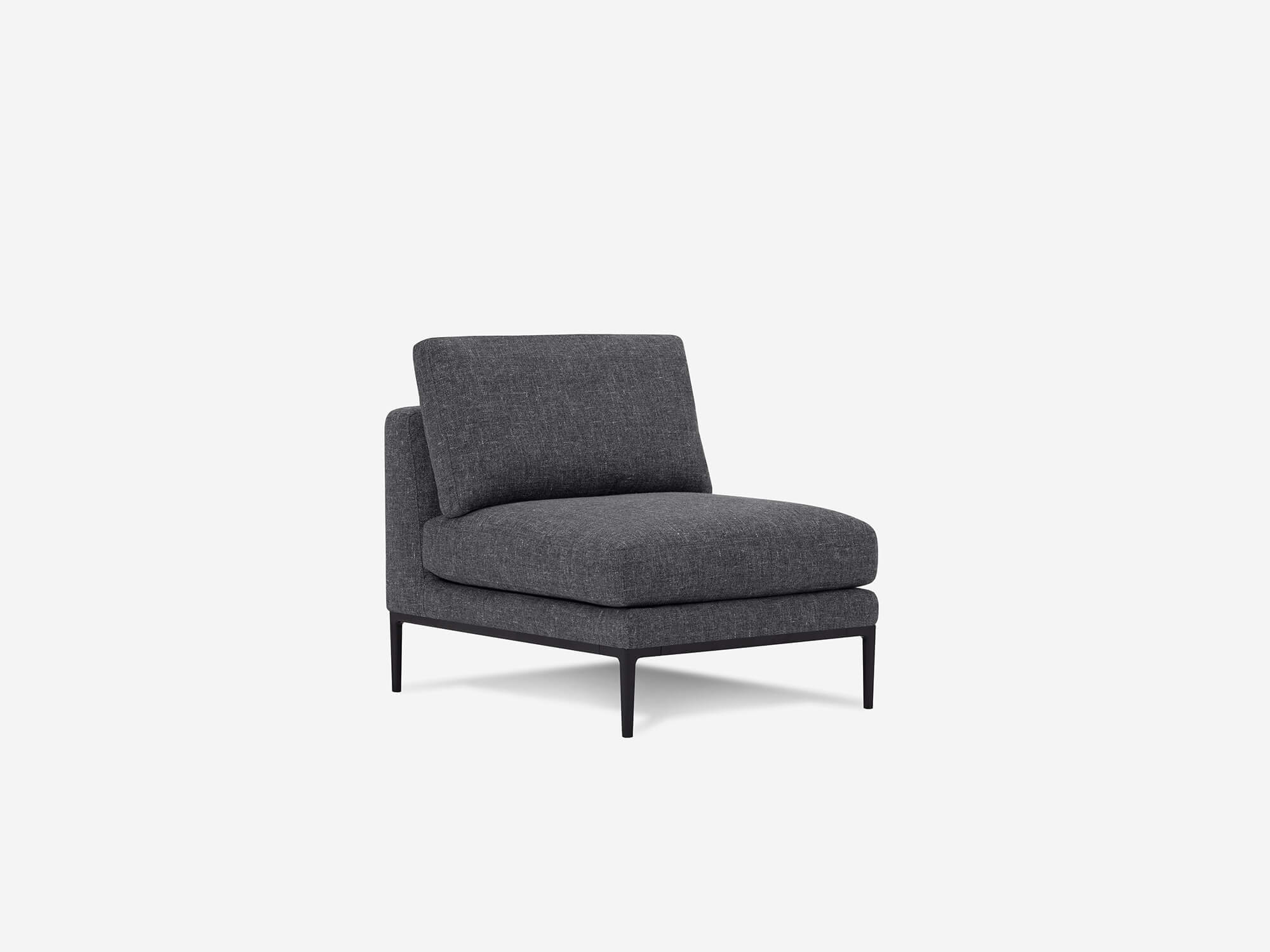  Front corner view grey upholstered armless chair