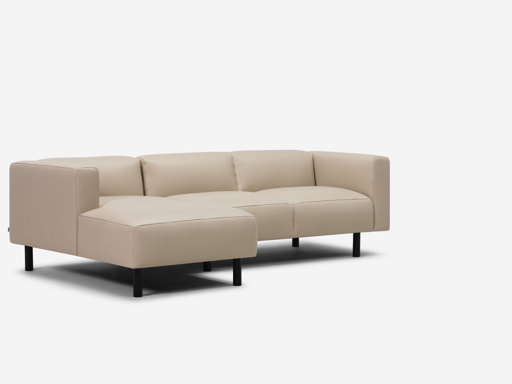 Beige leather sectional left angle view