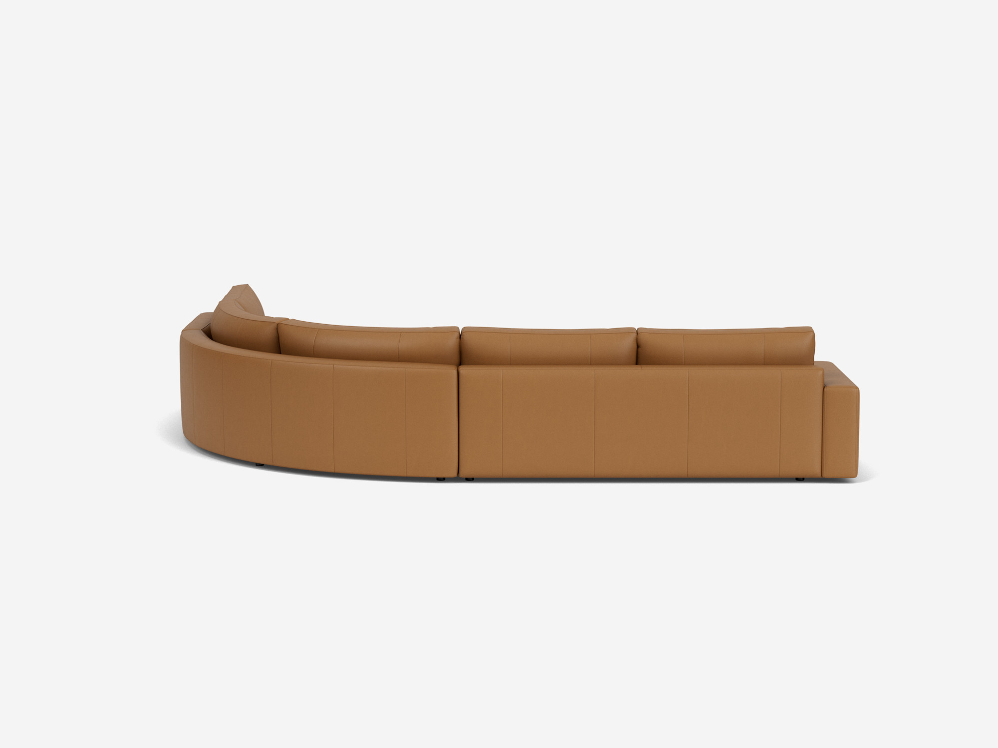 Right hand facing brown leather sectional sofa back view