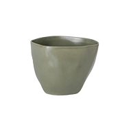 Rustic green stoneware cup front view