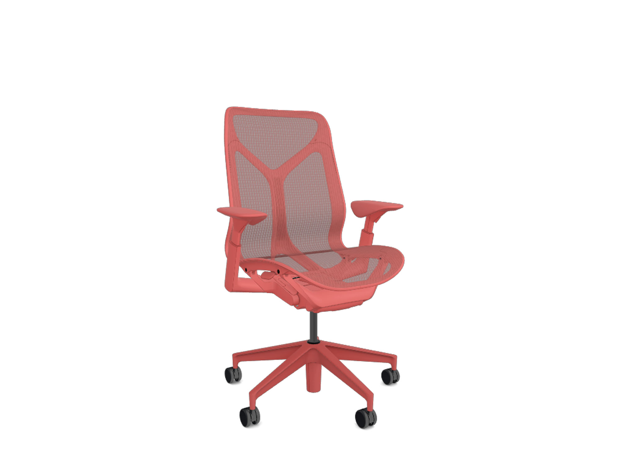 Front view of mid back adjustable arms red cosm ergonomic office chair