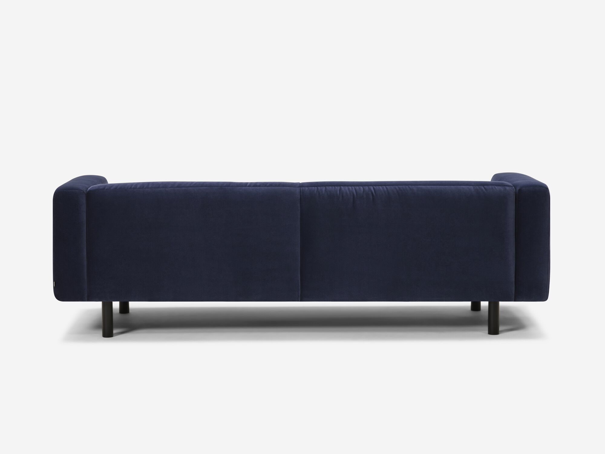 Blue velvet sofa back view