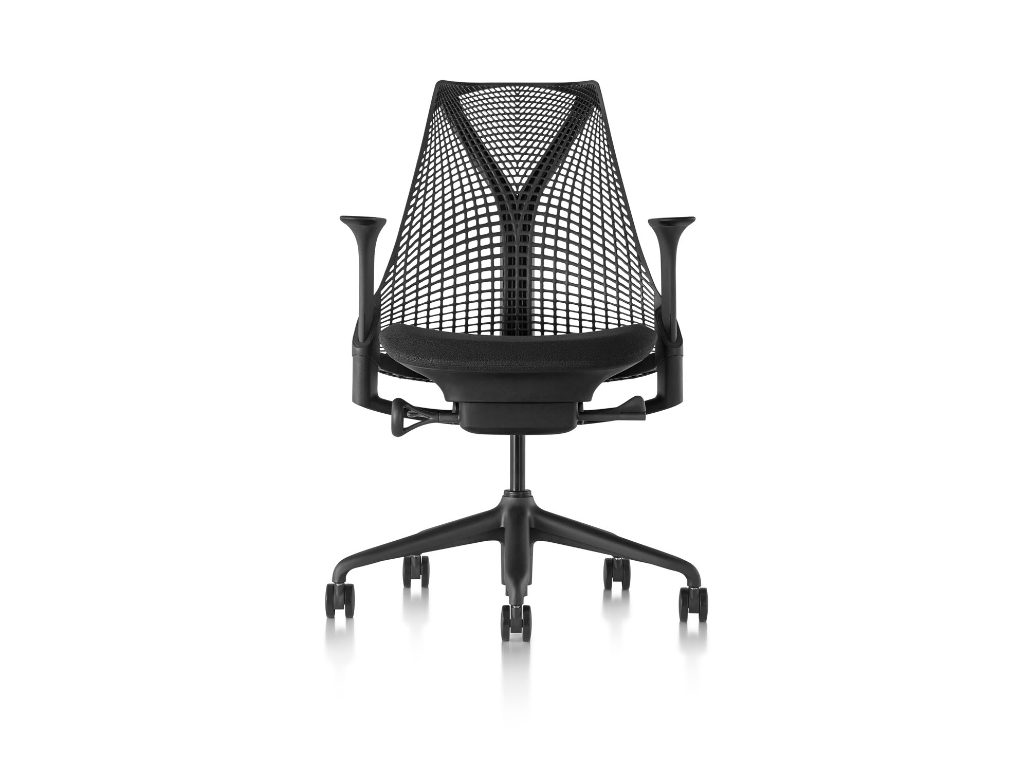 Herman Miller office chair with black base in rhythm black front view