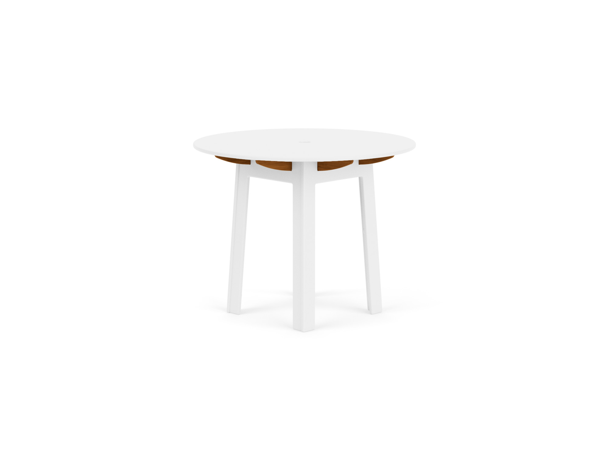 Front view of patio dinette table in white recycled plastic