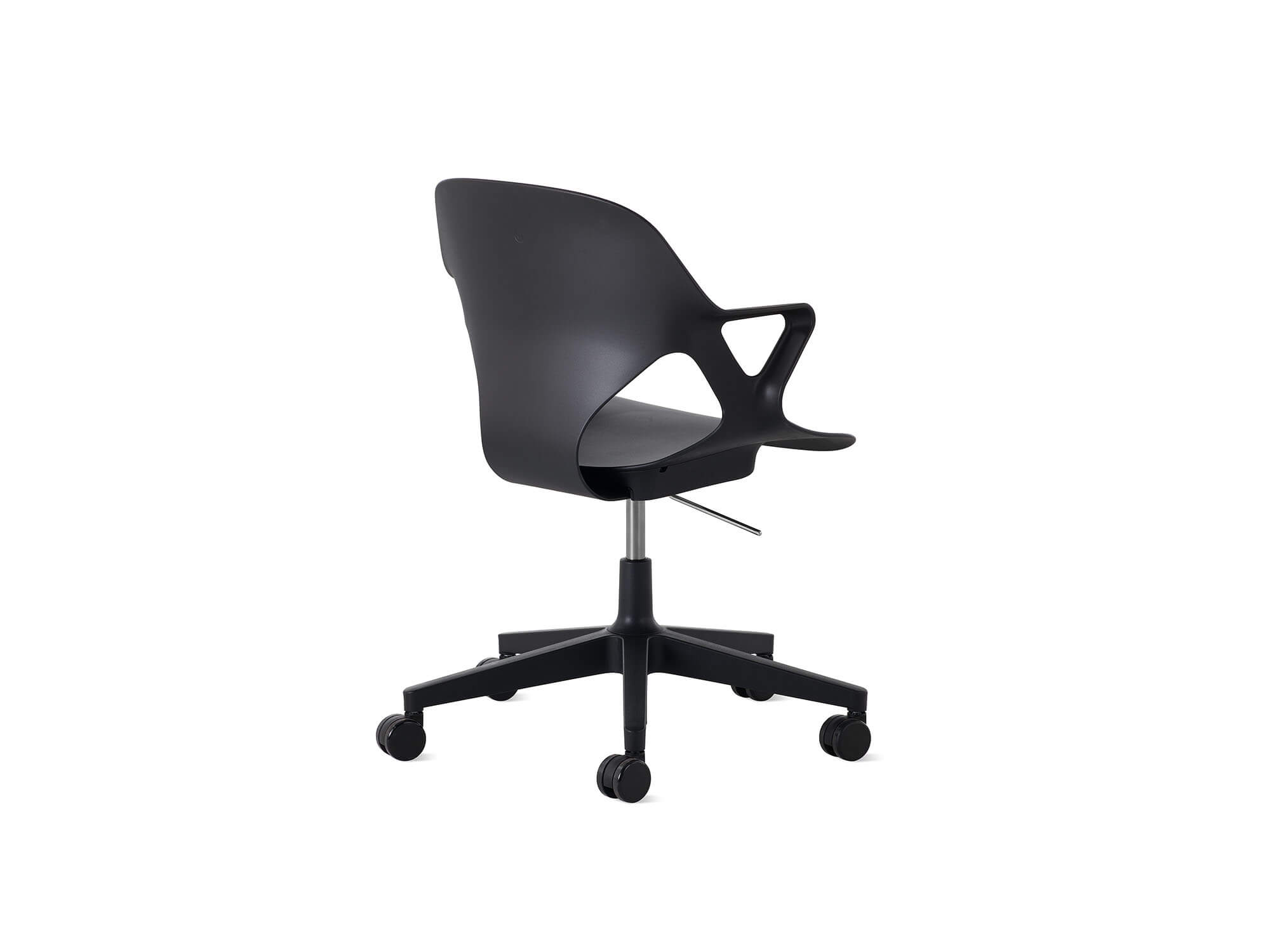 Back angle view of Black Zeph armchair with no cushion