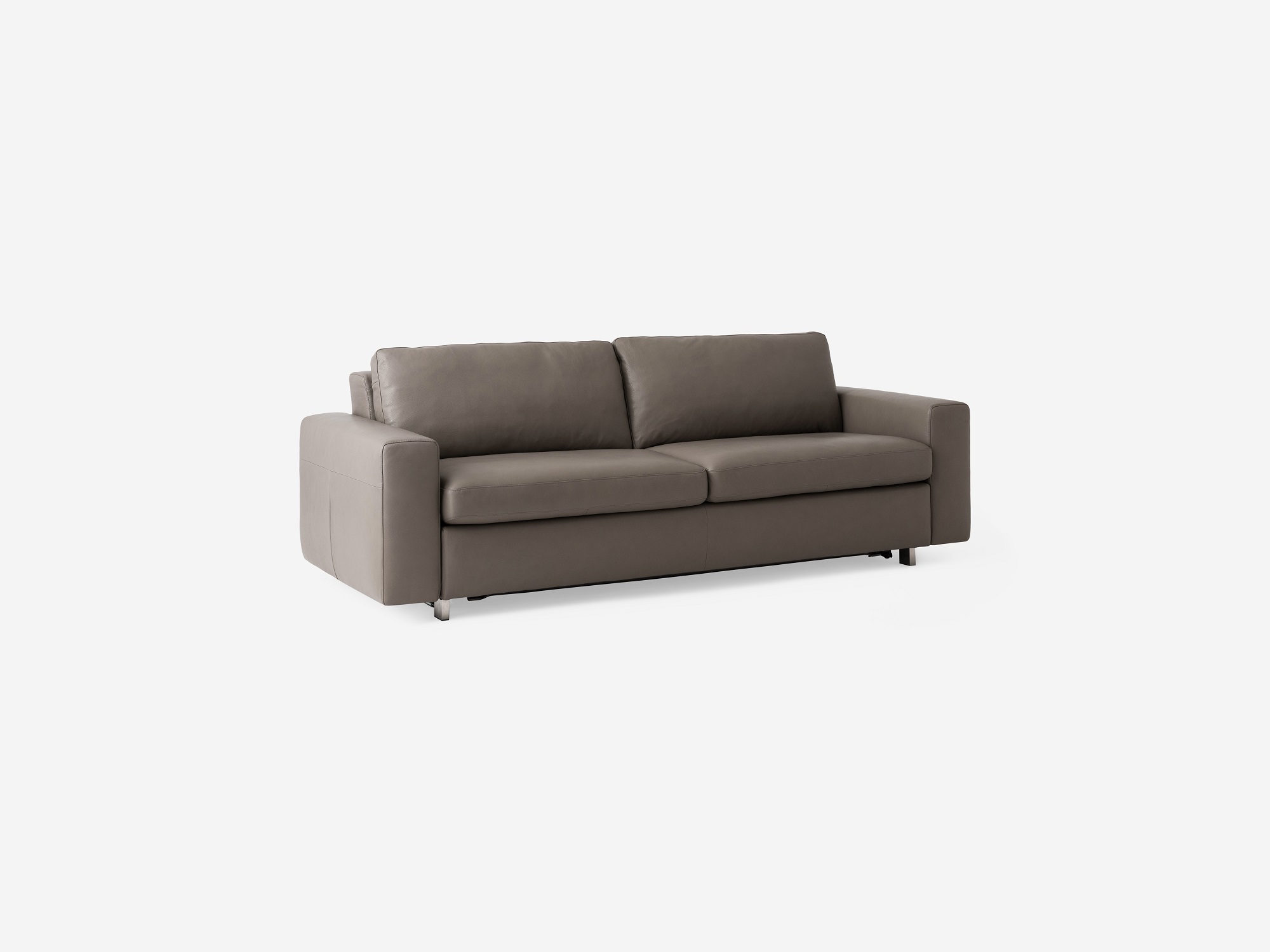 Angled view of the Reva modern sofa bed in grey leather