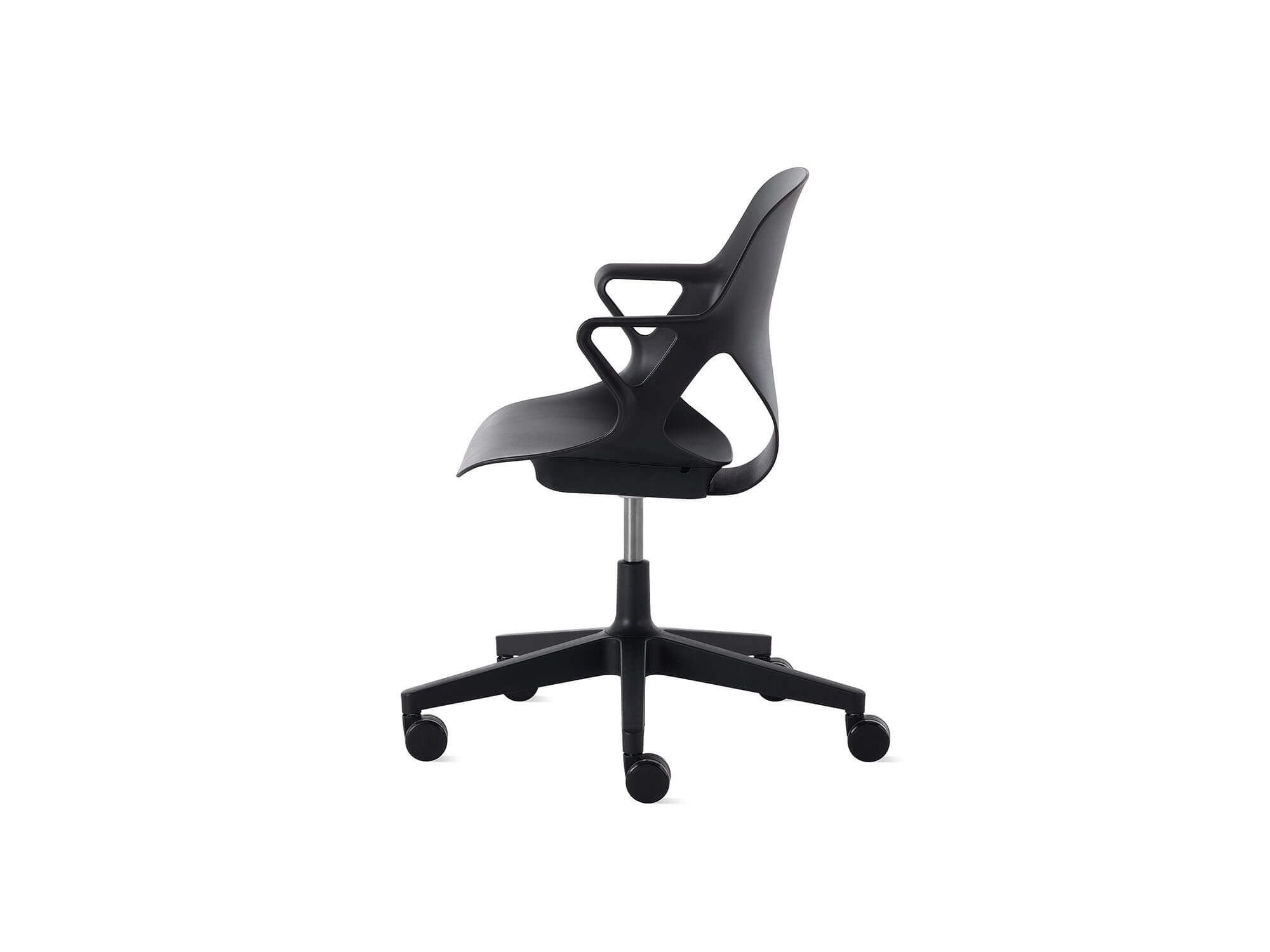 Black Zeph armchair with no cushion side view