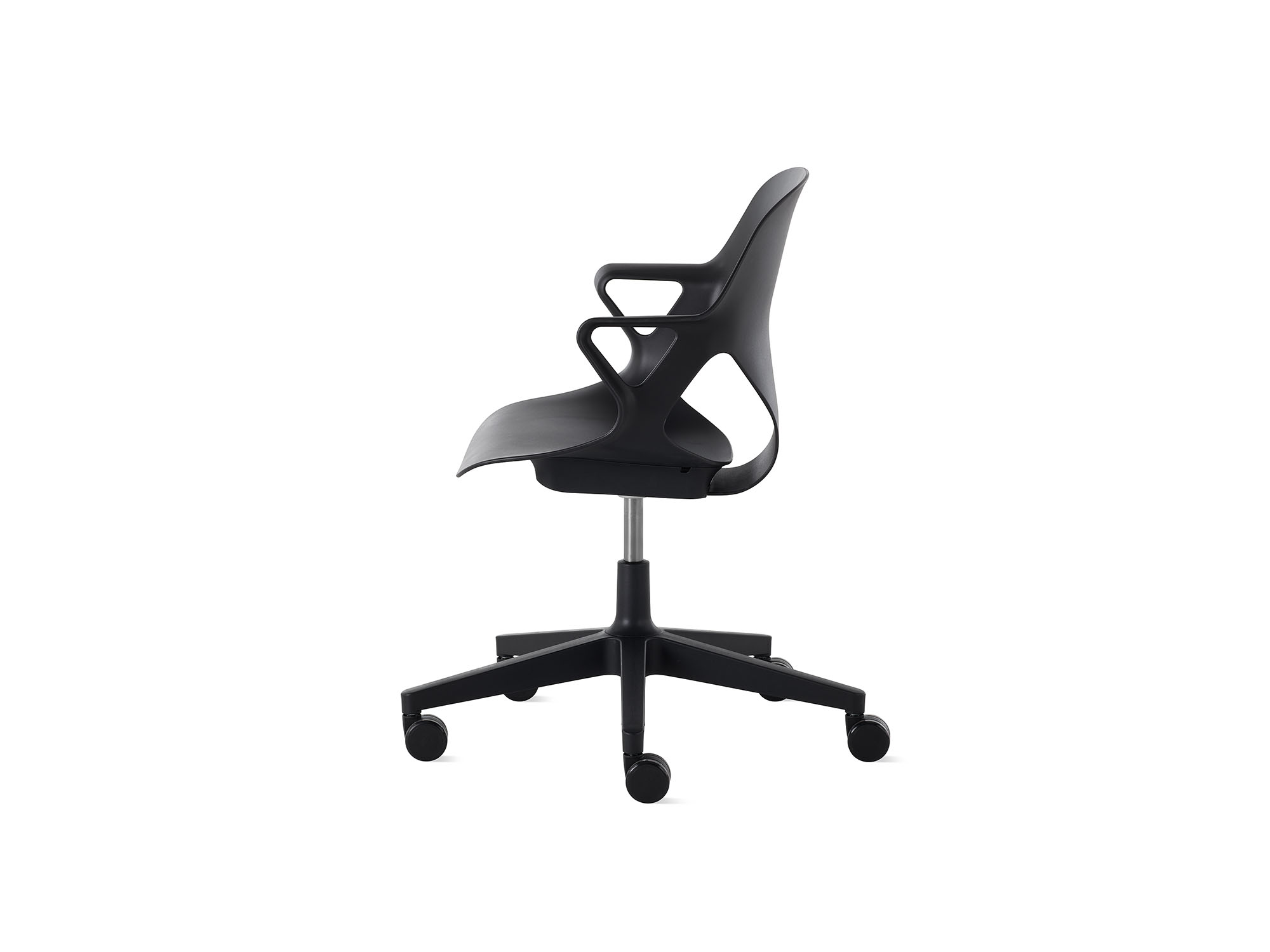 Black Zeph armchair with no cushion side view