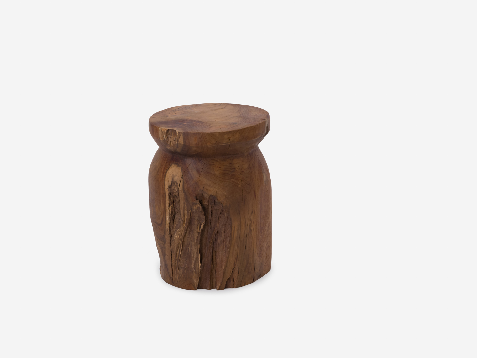 Round solid teak stool back view