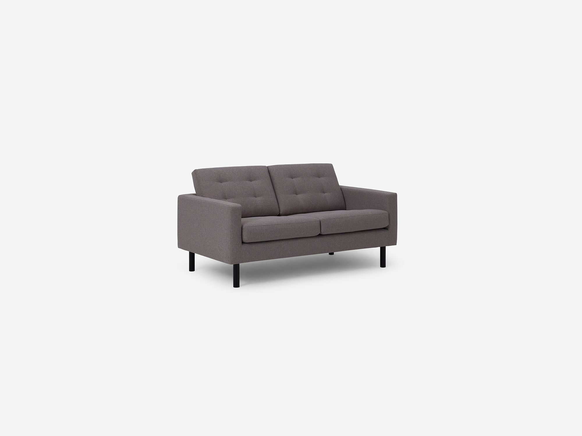 Front angle view of the Joan loveseat in grey fabric