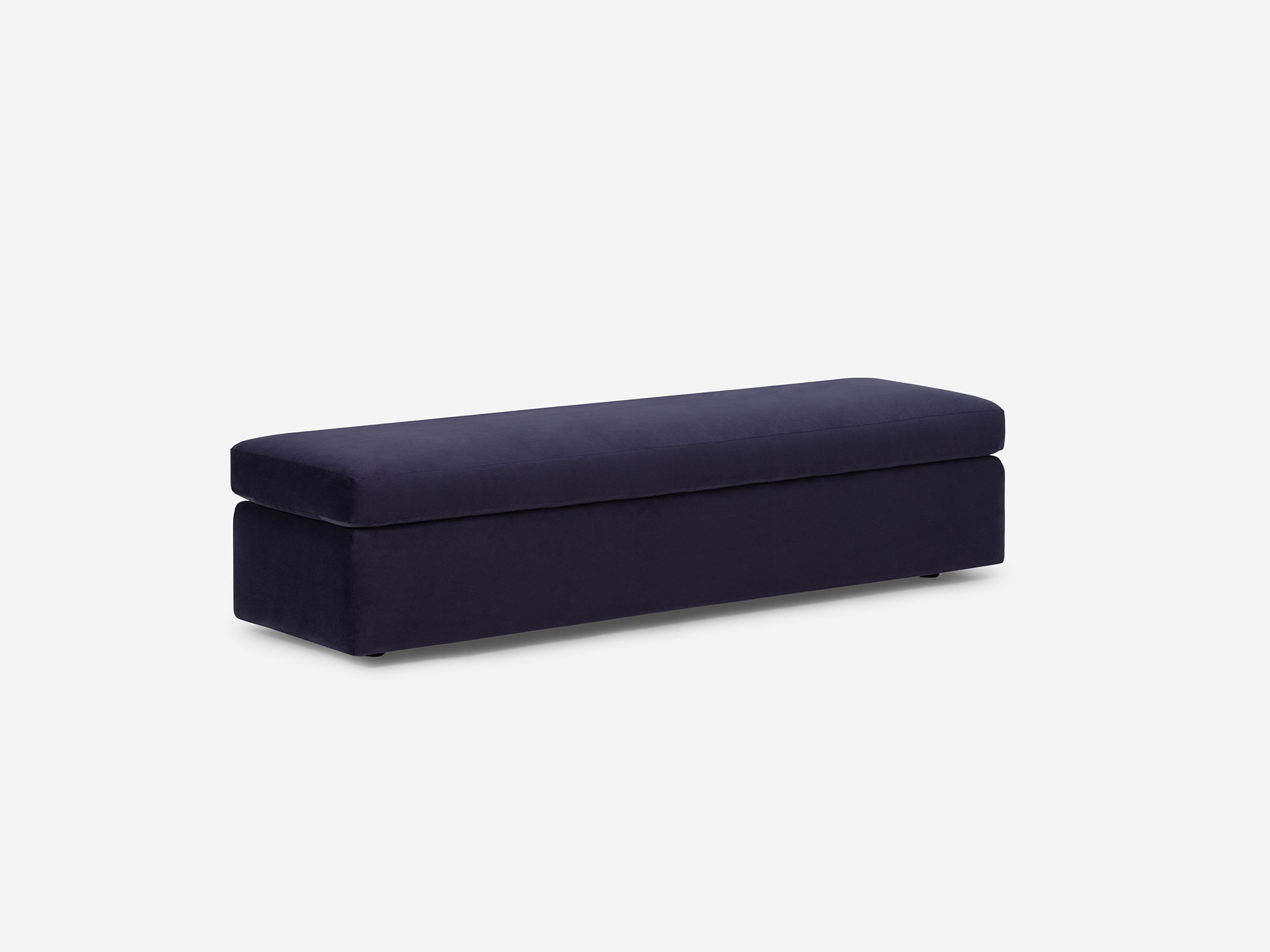 Angled view of the Cello large velvet storage bench ottoman