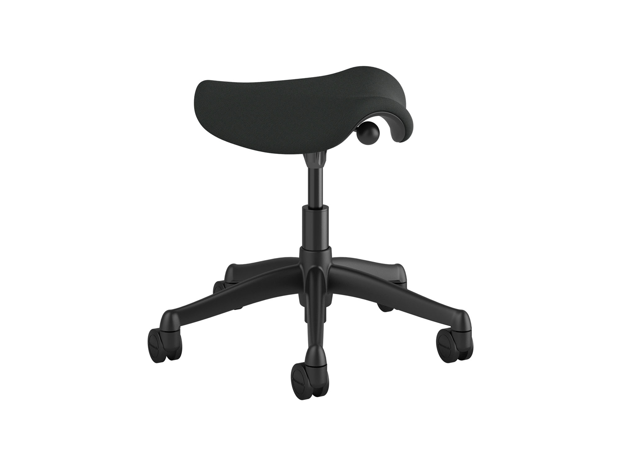 Angle view of black saddle stool